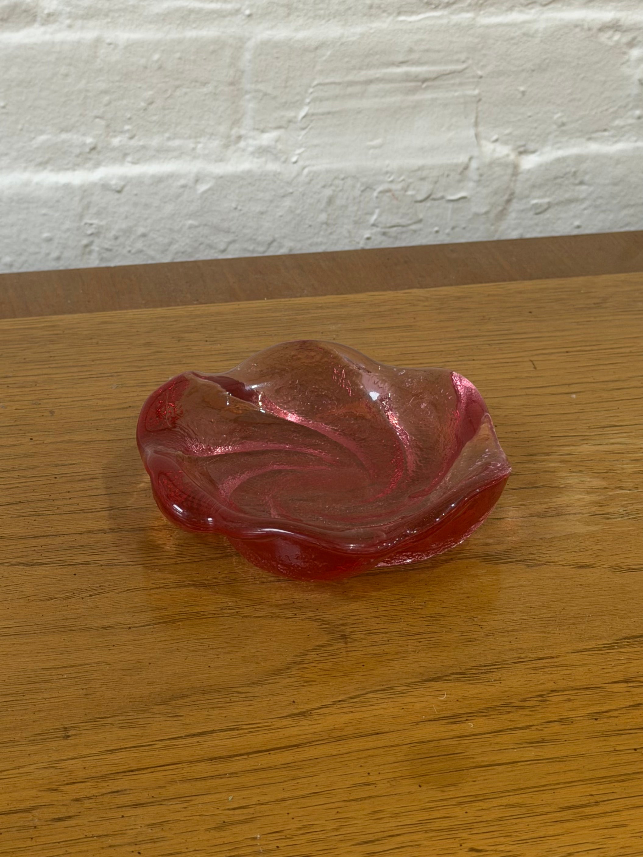Fenton Cranberry Swirl Weighted Art Glass Trinket Dish