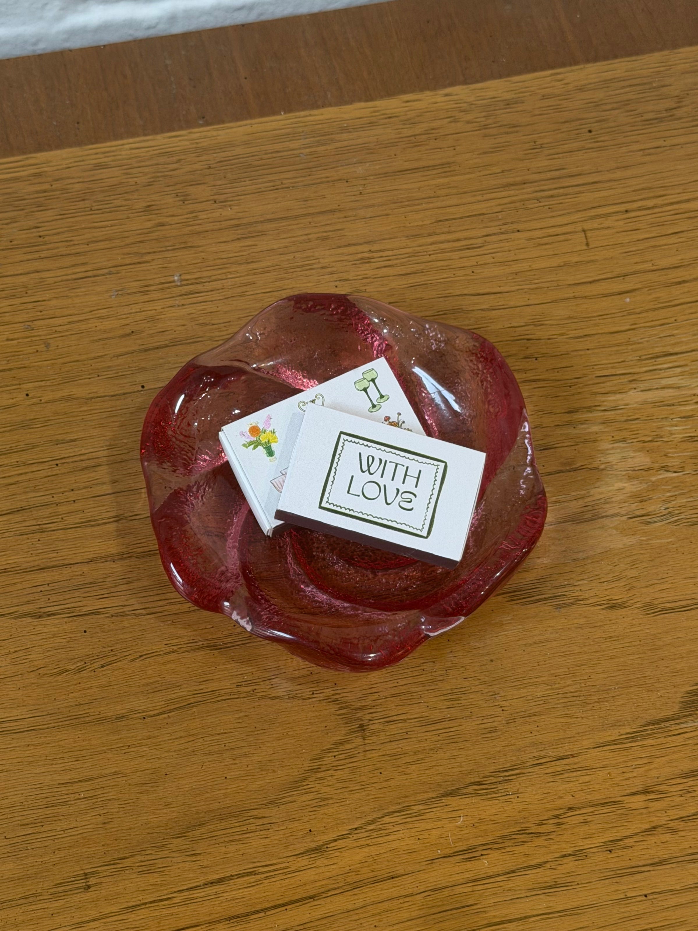 Fenton Cranberry Swirl Weighted Art Glass Trinket Dish