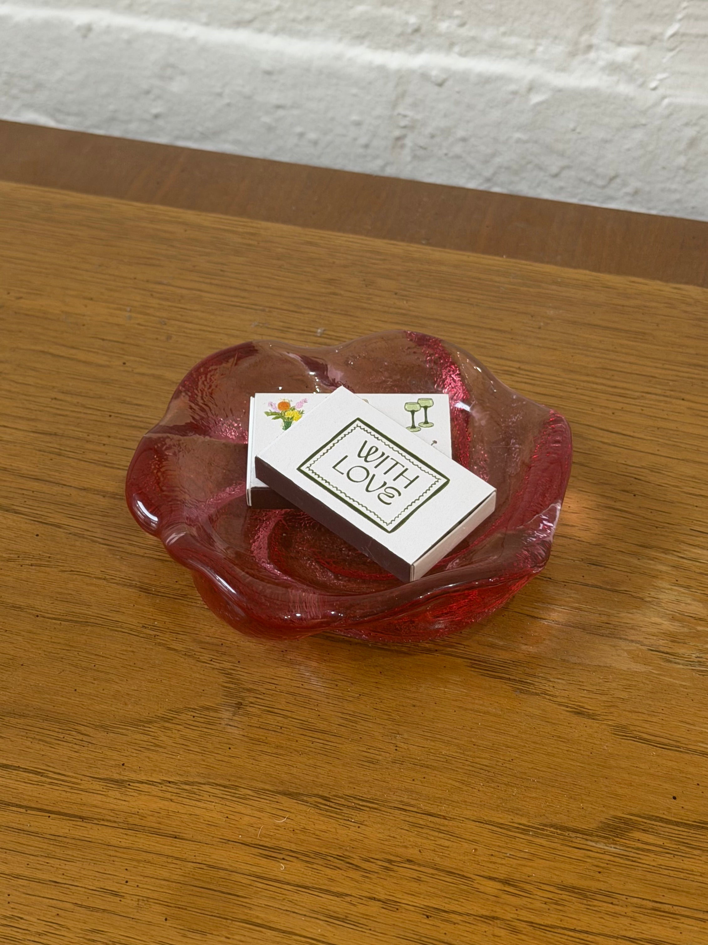 Fenton Cranberry Swirl Weighted Art Glass Trinket Dish