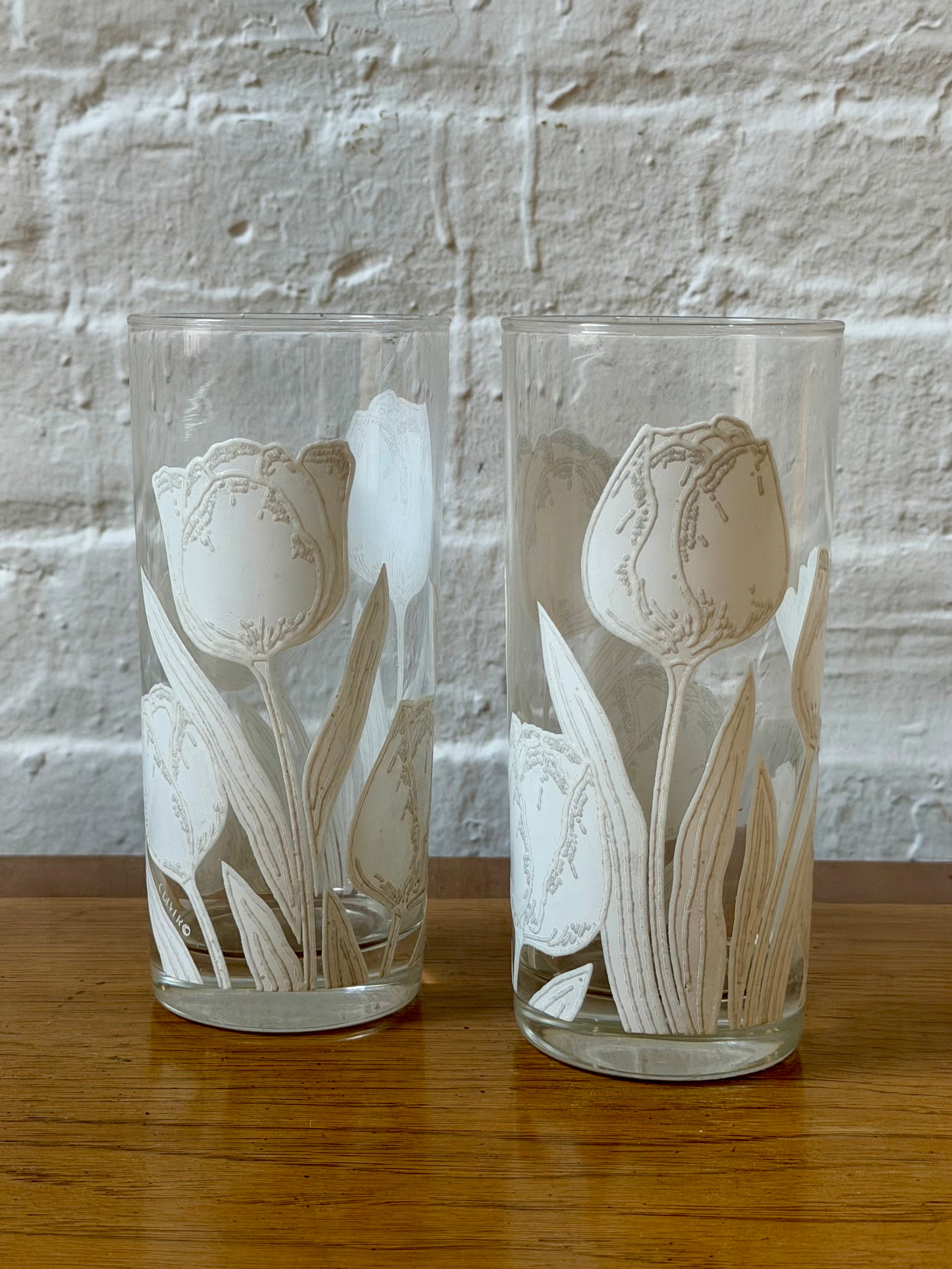 Frosted White Tulip Highball Glasses