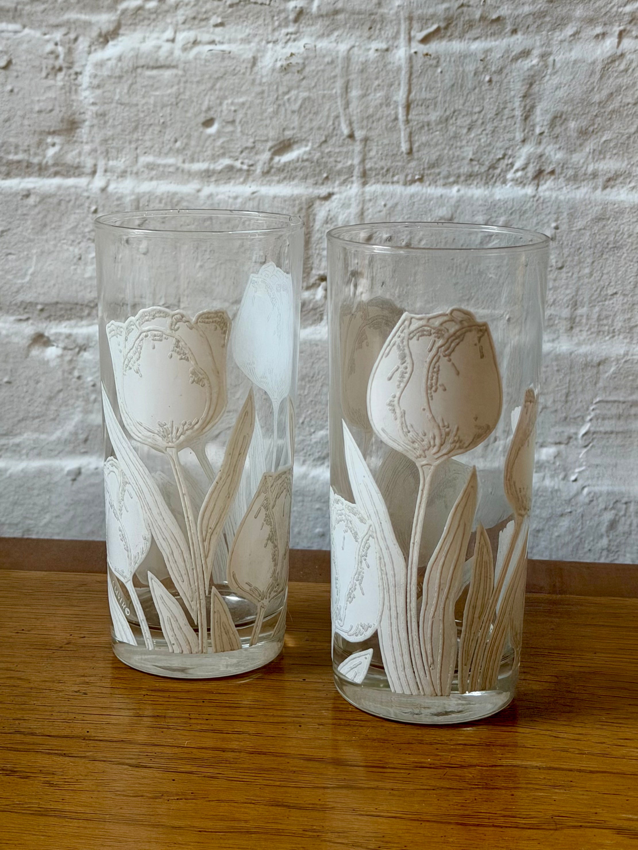 Frosted White Tulip Highball Glasses