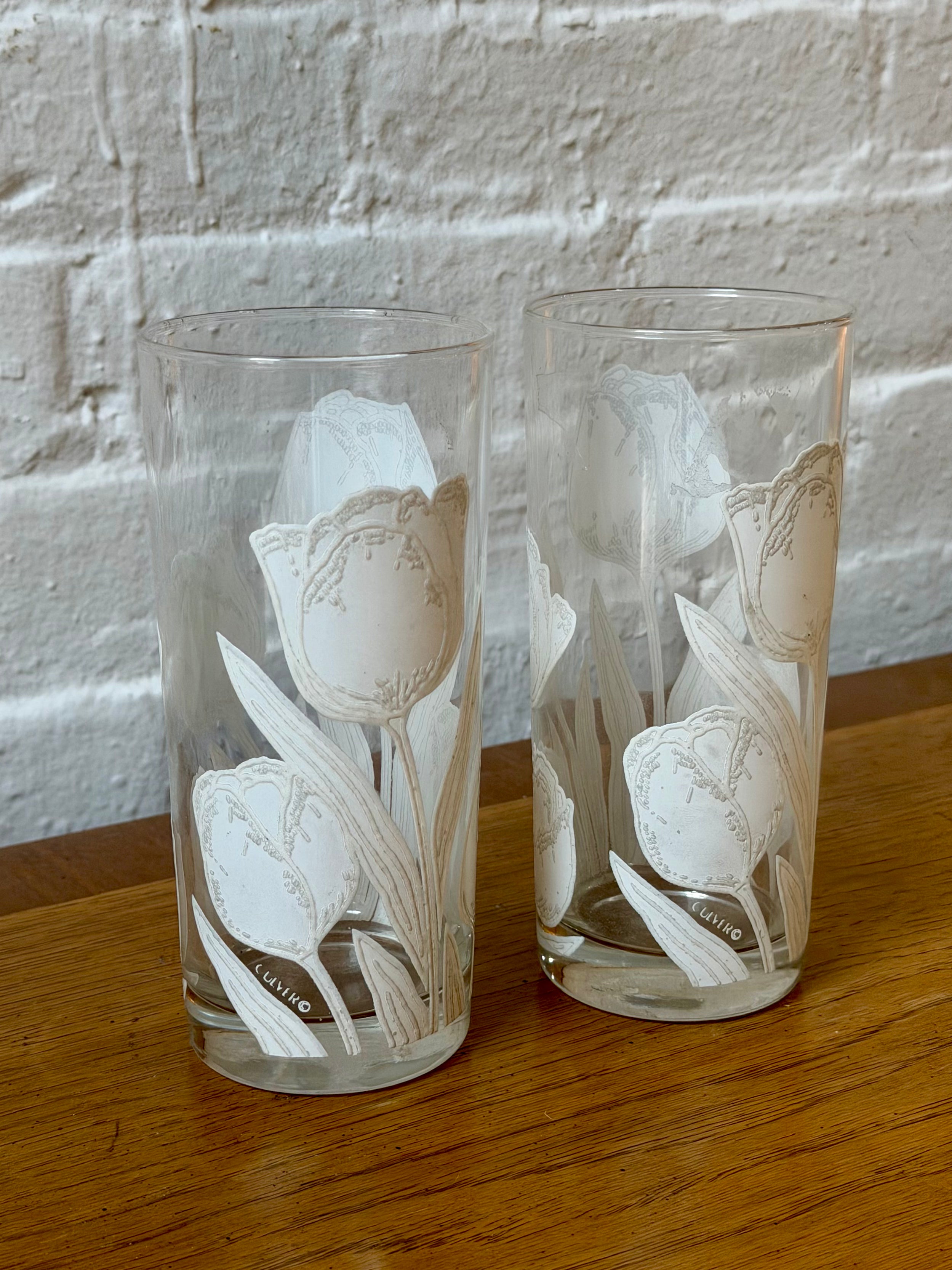 Frosted White Tulip Highball Glasses