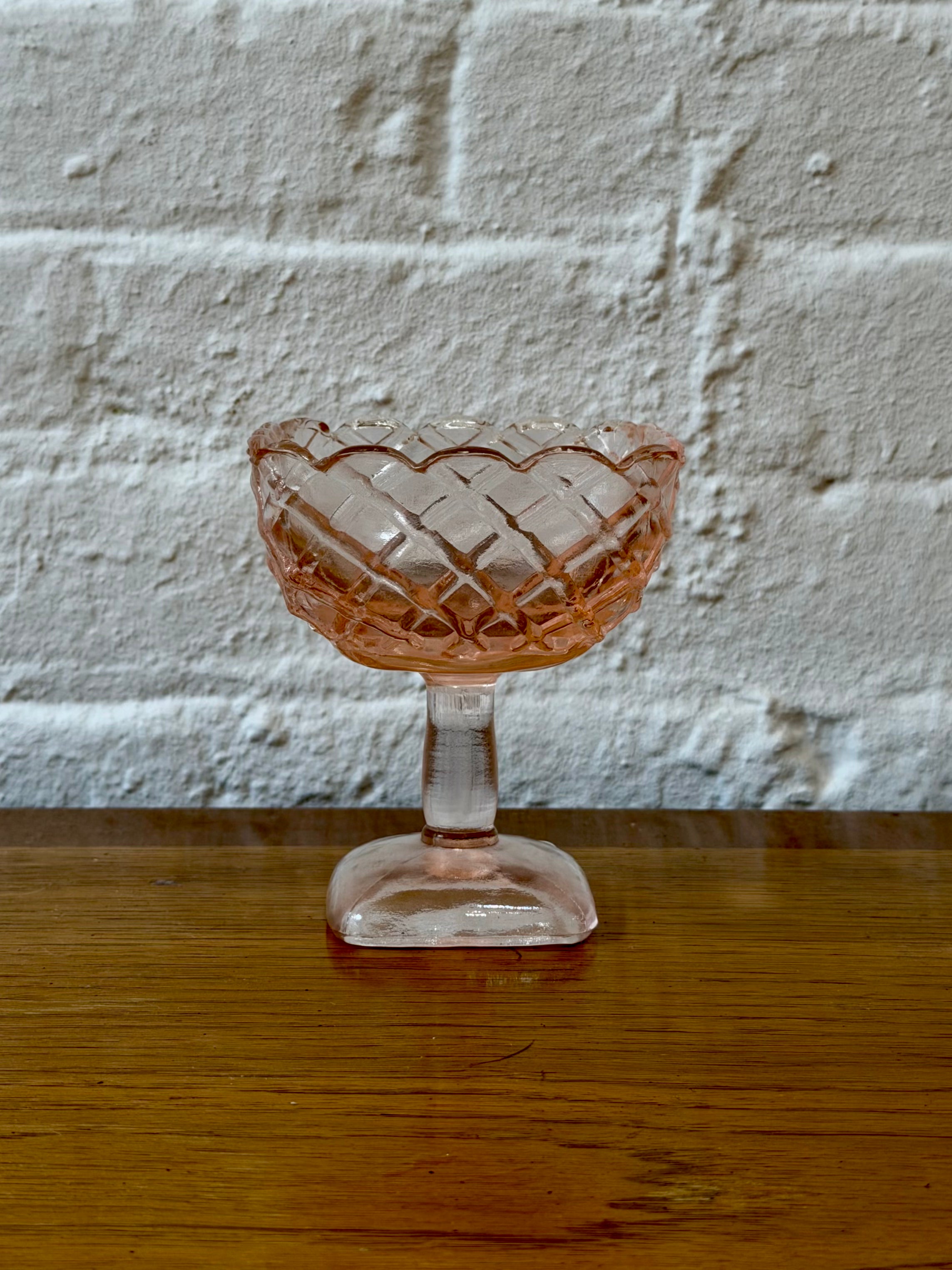 Pink Trellis Glass Pedestal Dish
