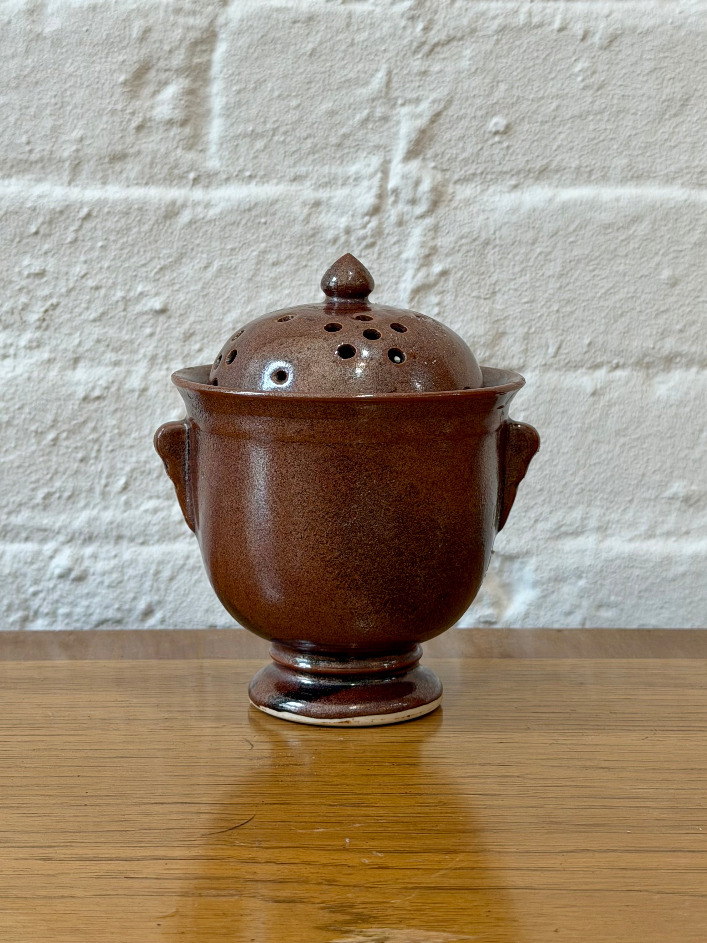 Brown Glazed Ceramic Garlic Keeper