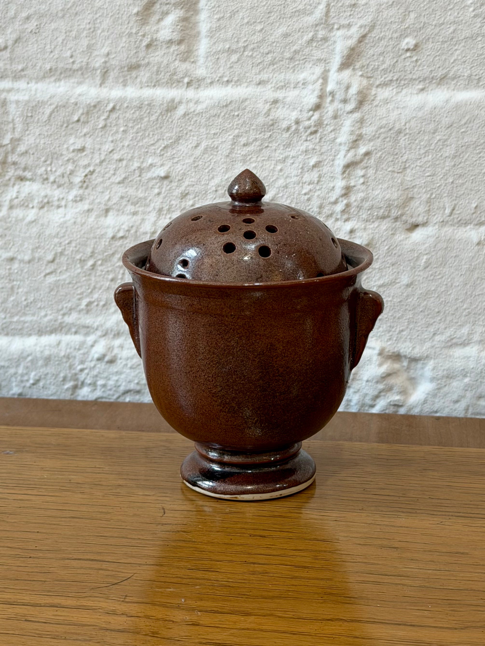 Brown Glazed Ceramic Garlic Keeper
