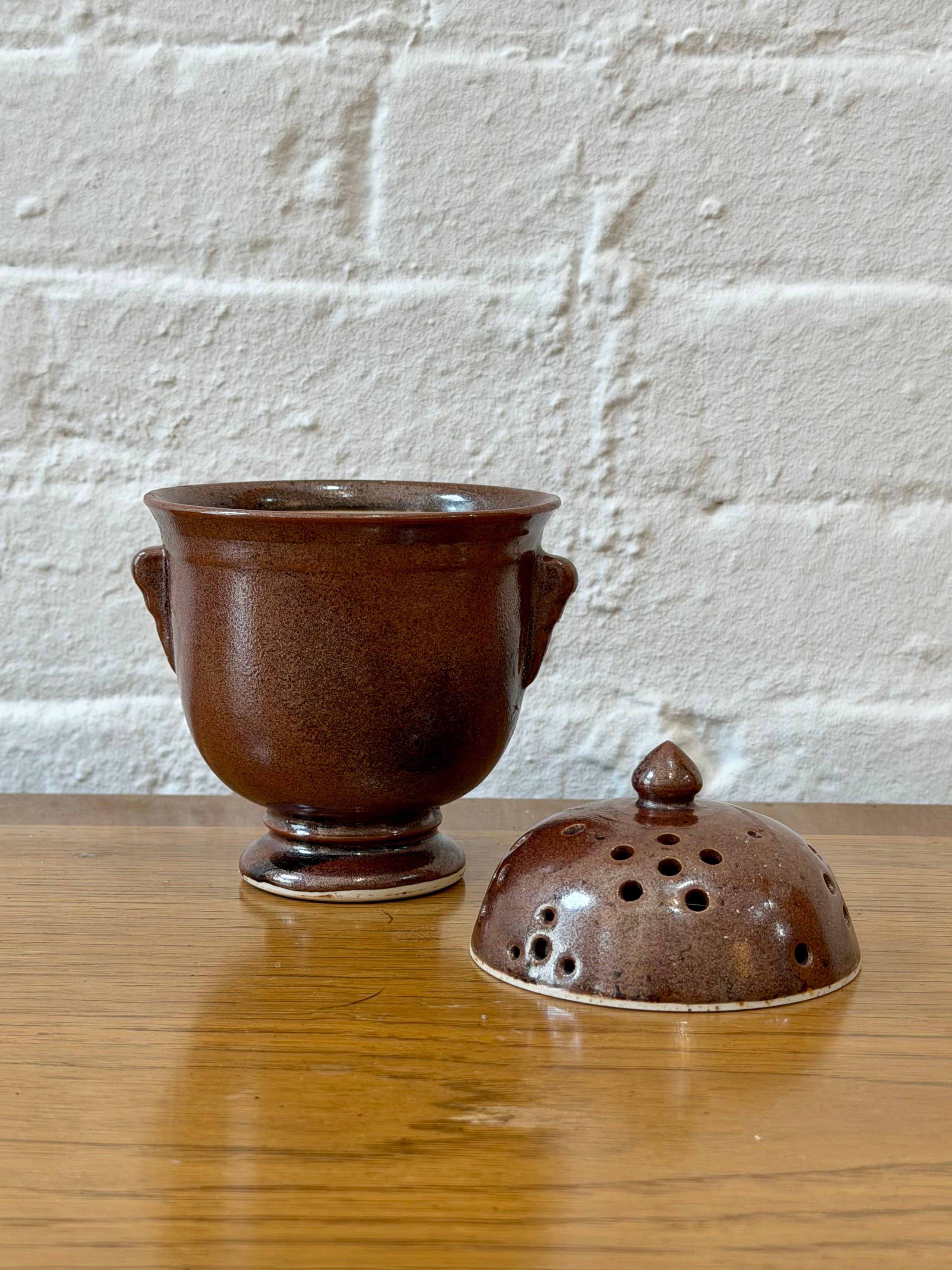 Brown Glazed Ceramic Garlic Keeper