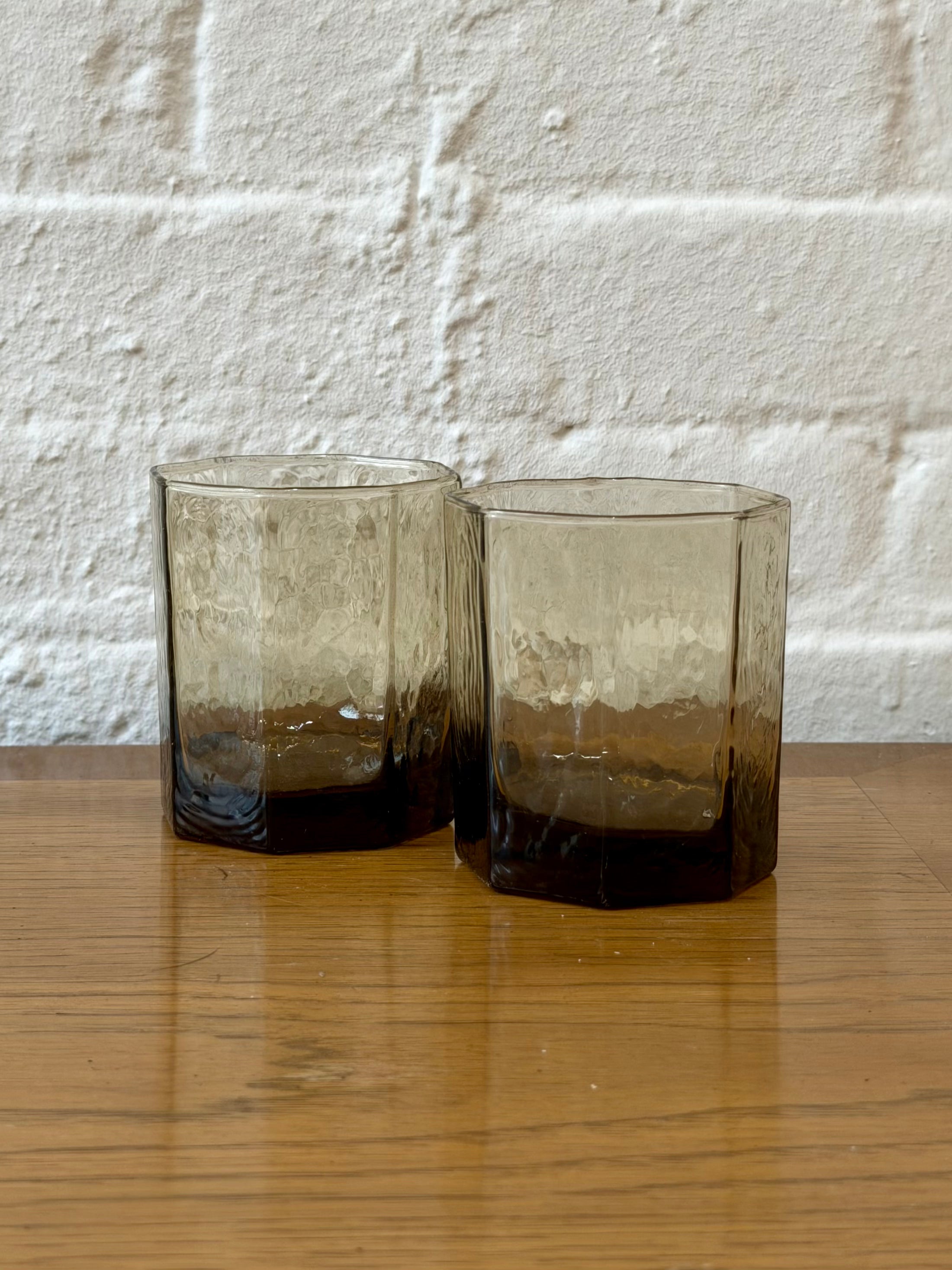 Libbey Tawny Brown Octagonal Tumbler Glasses