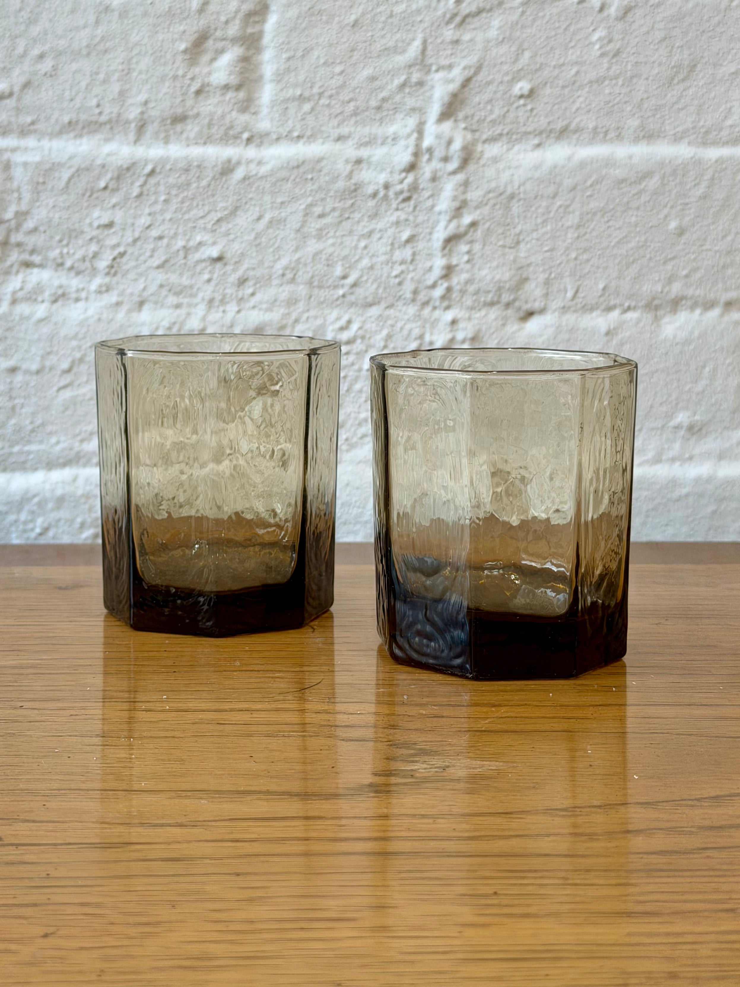 Libbey Tawny Brown Octagonal Tumbler Glasses