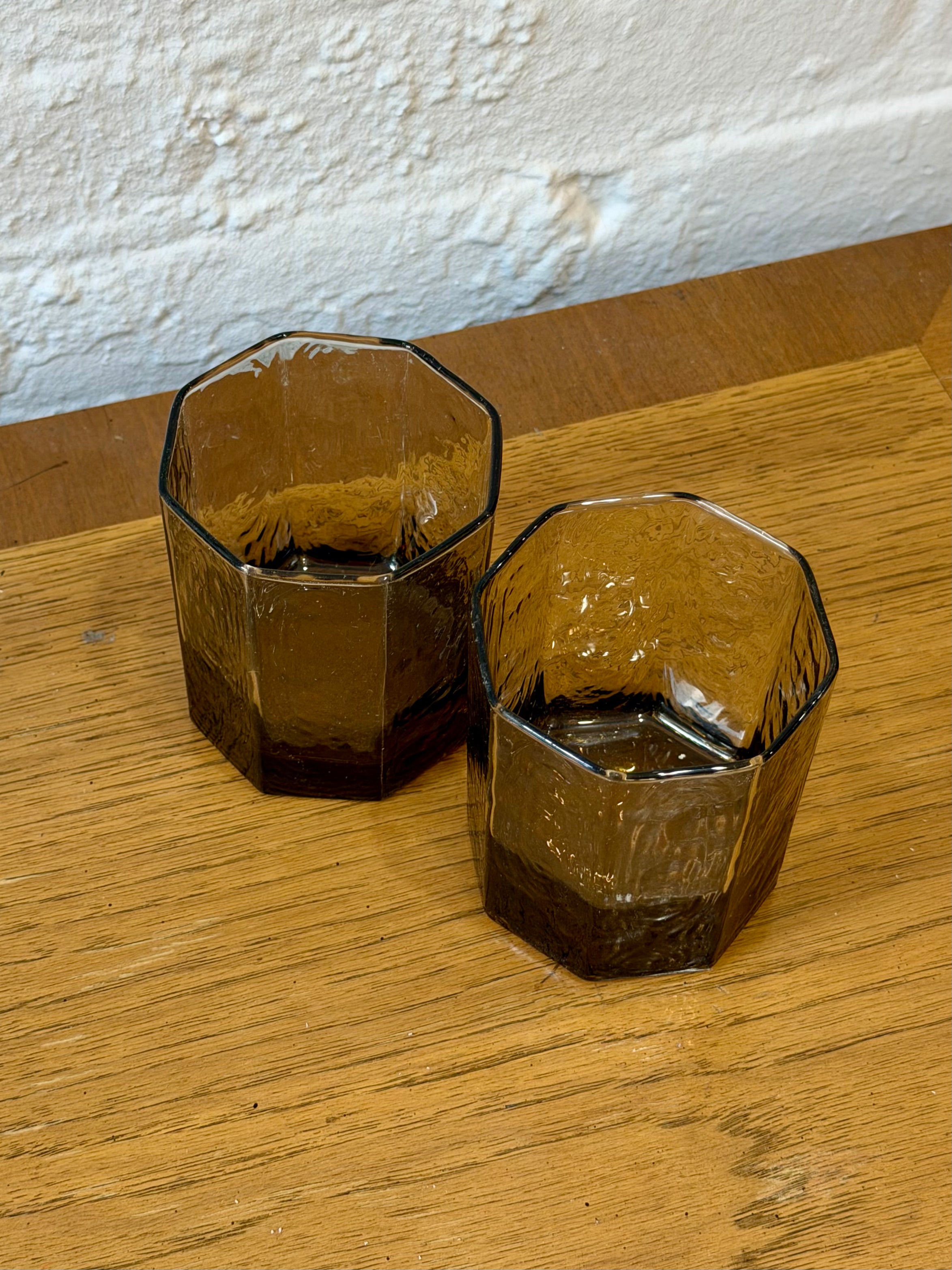 Libbey Tawny Brown Octagonal Tumbler Glasses
