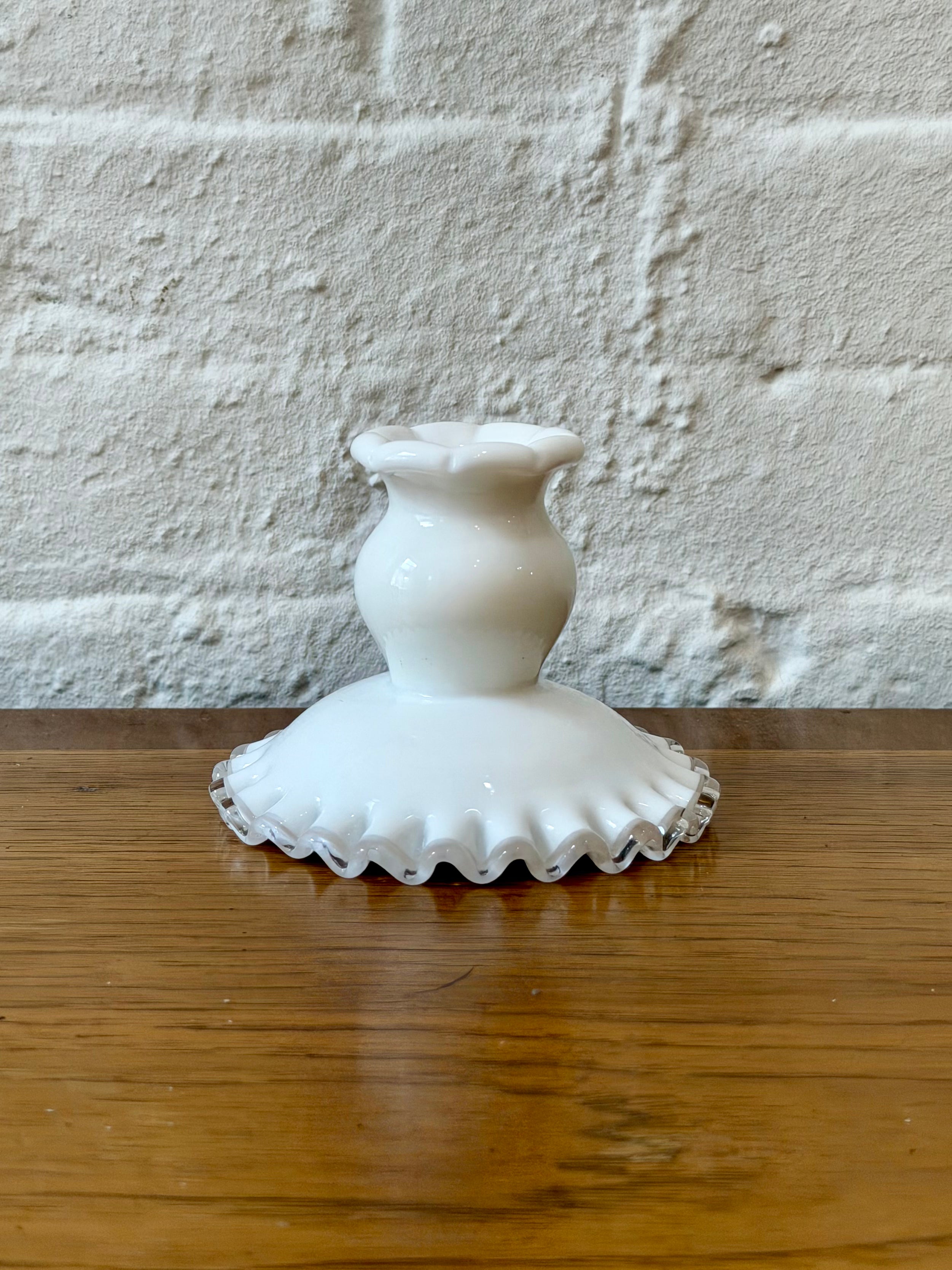 Fenton Milk Glass Ruffle Rim Taper Candlestick Holder