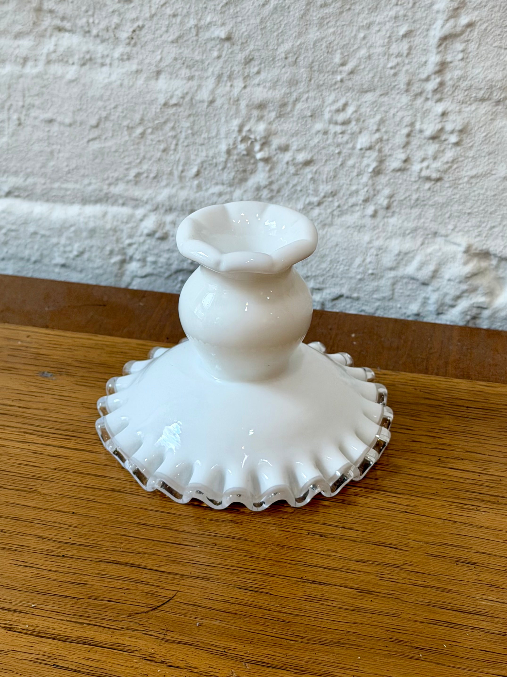 Fenton Milk Glass Ruffle Rim Taper Candlestick Holder