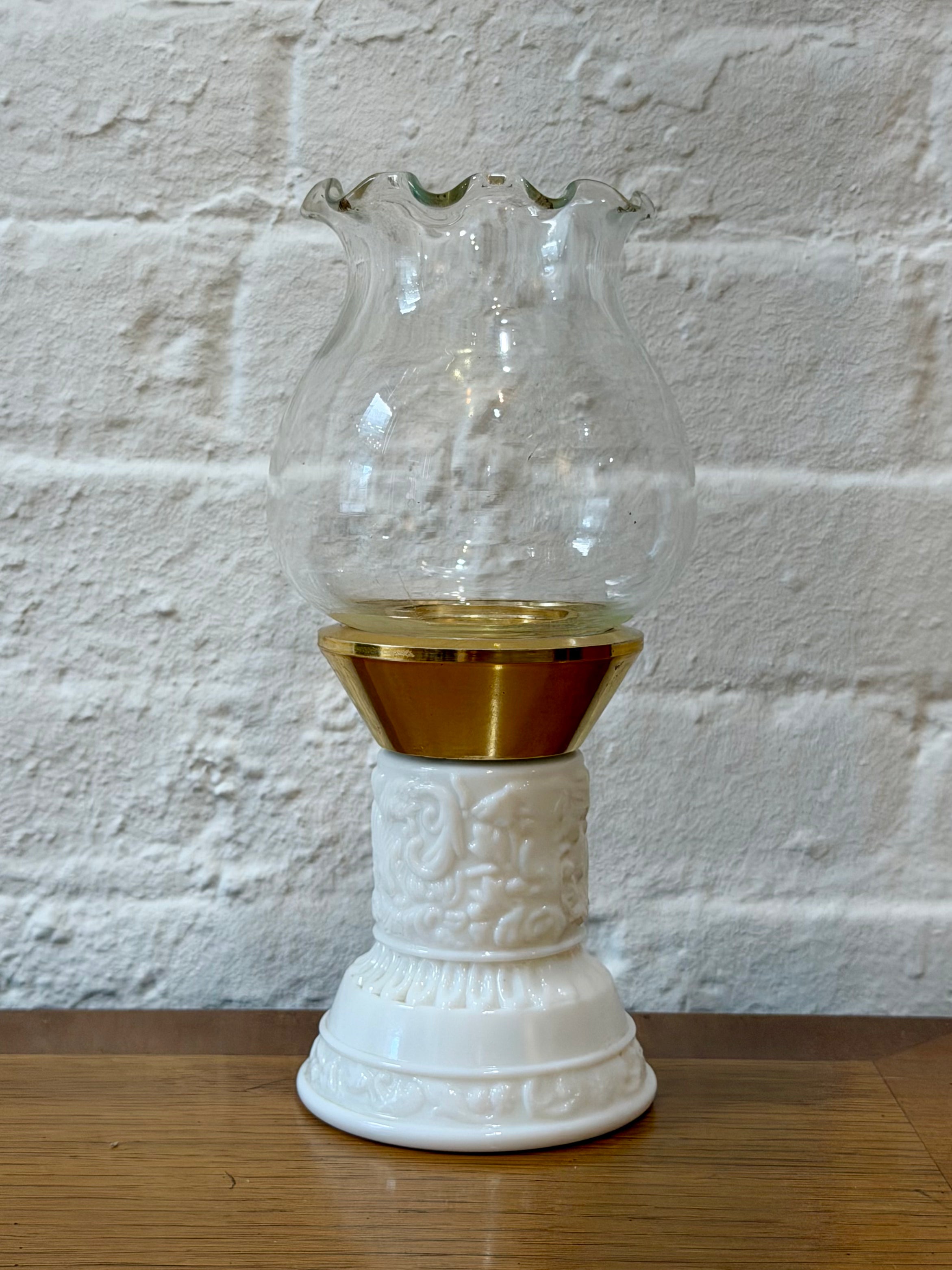 1970s Avon Milk Glass Hurricane Candle Holder