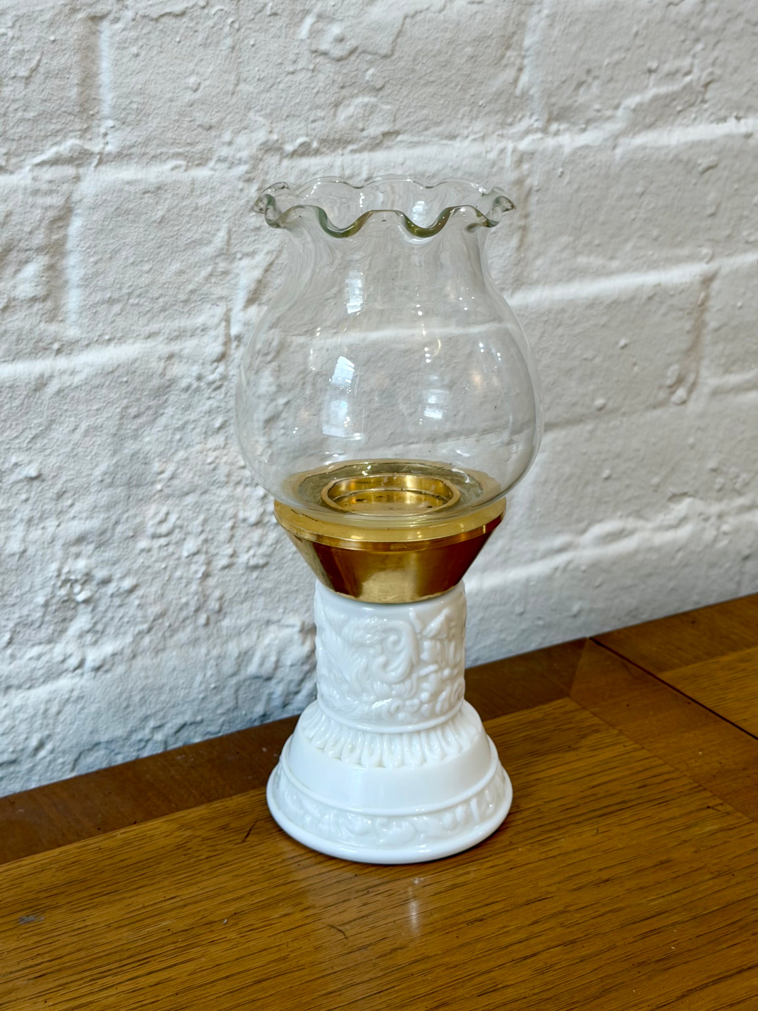 1970s Avon Milk Glass Hurricane Candle Holder