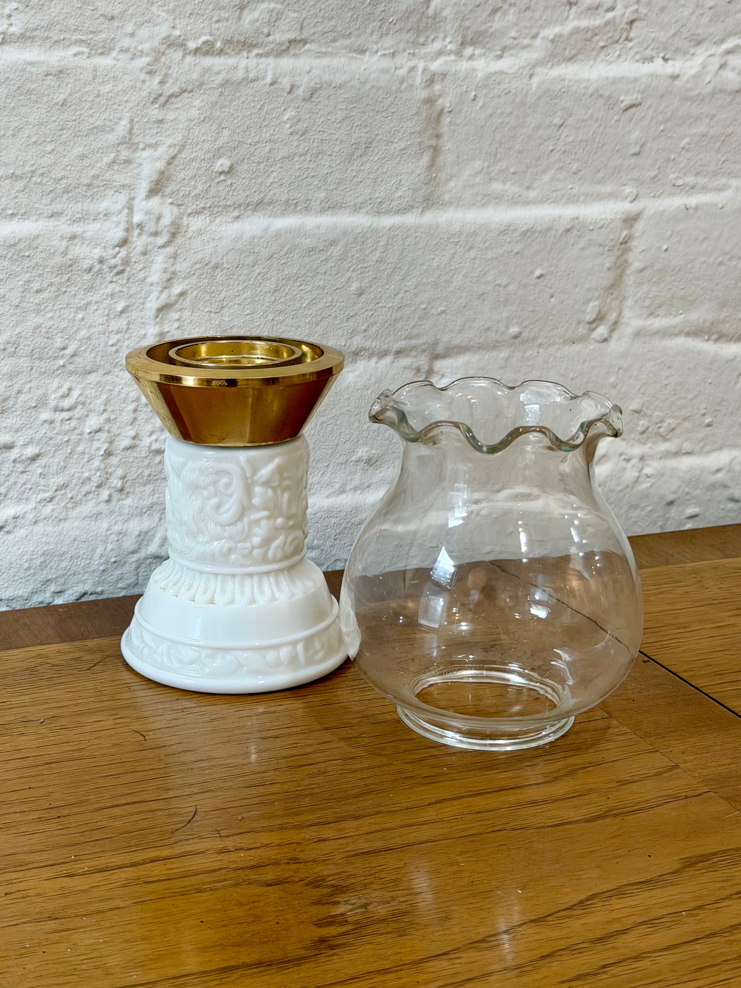 1970s Avon Milk Glass Hurricane Candle Holder
