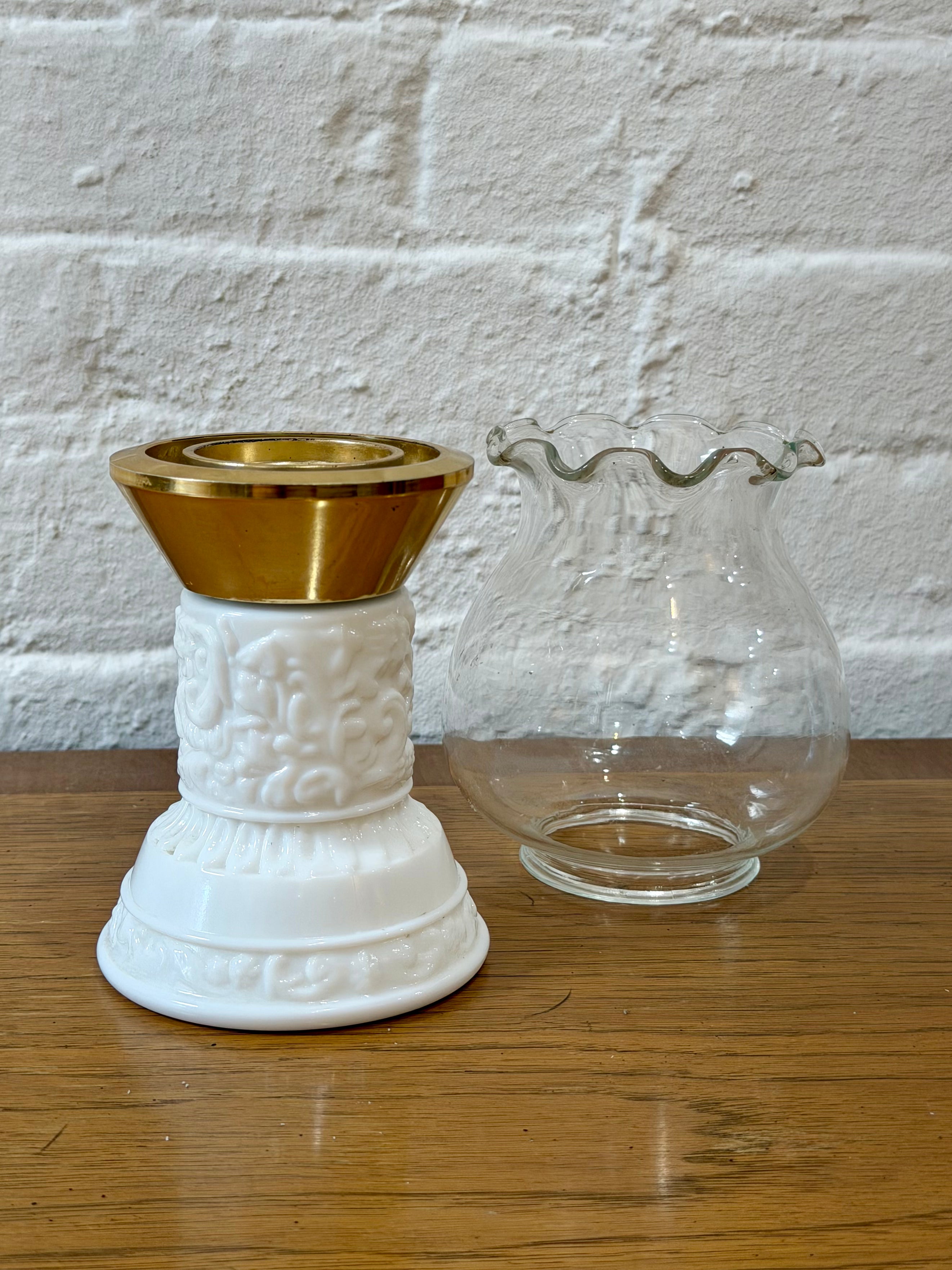 1970s Avon Milk Glass Hurricane Candle Holder