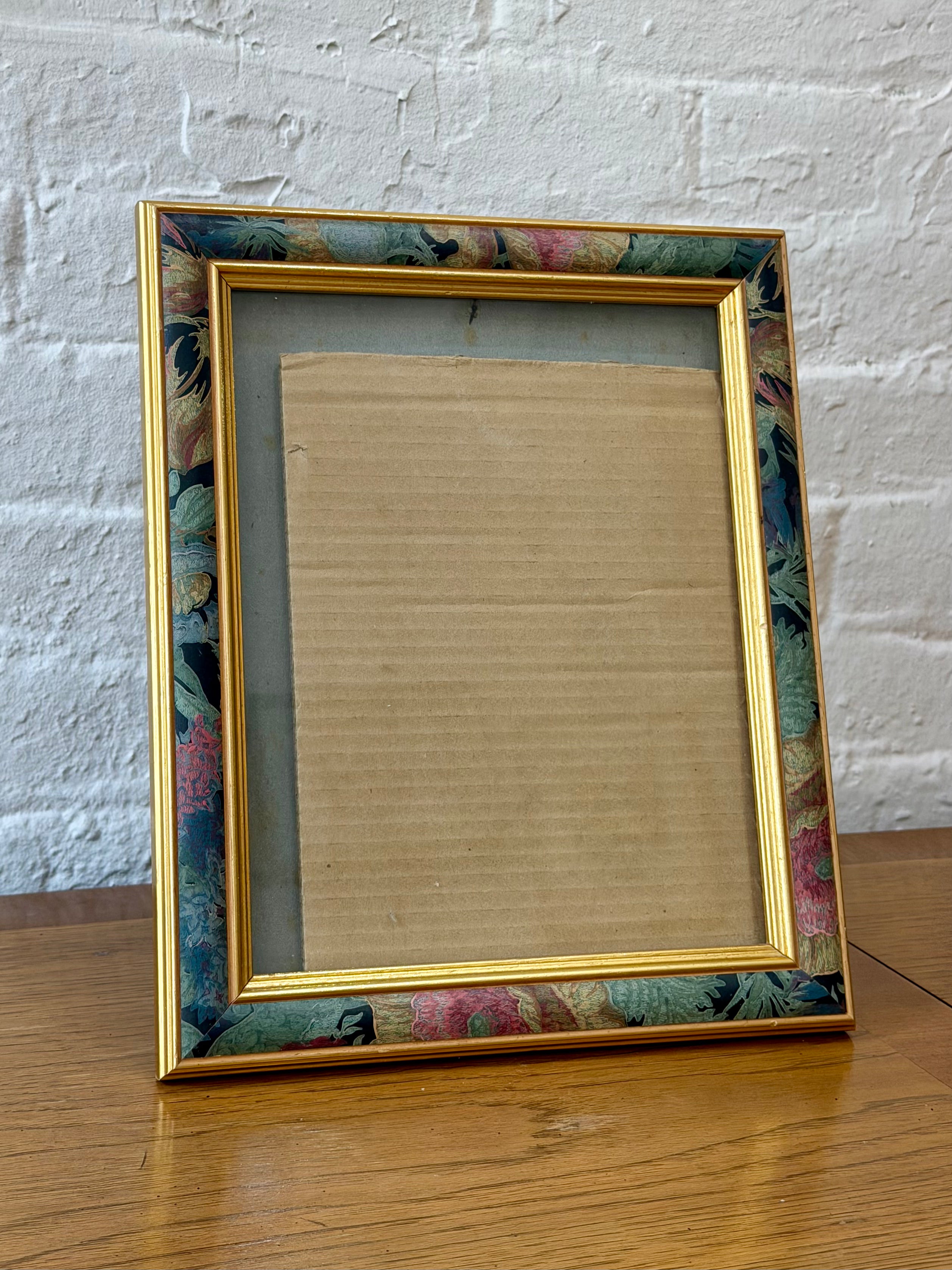 1980s Floral Tapestry Style Gold Trimmed Picture Frame