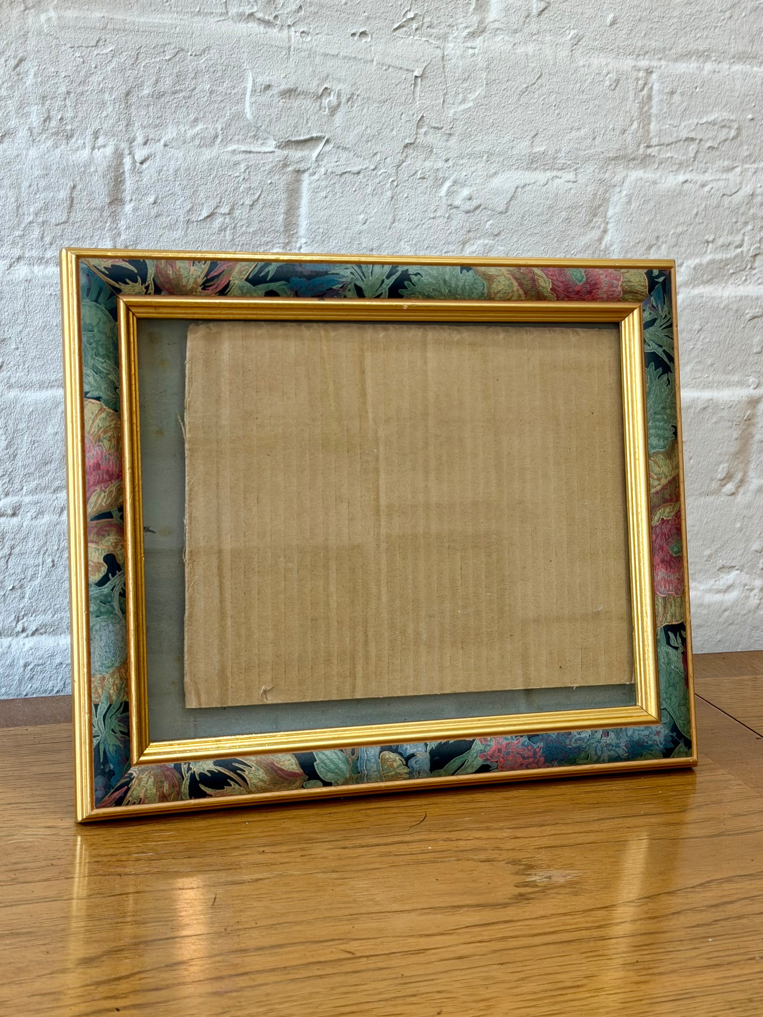 1980s Floral Tapestry Style Gold Trimmed Picture Frame