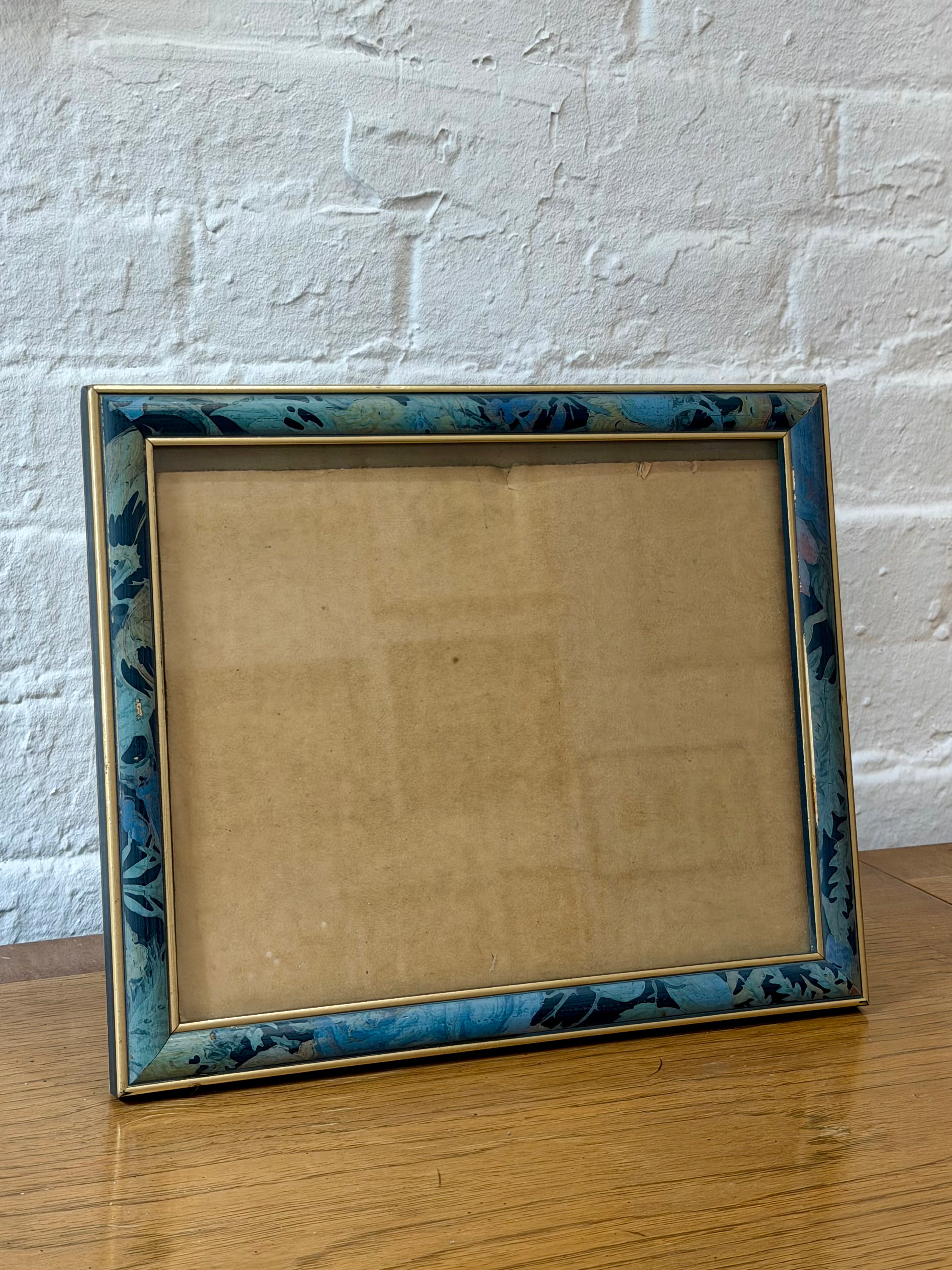 1980s Blue Floral Tapestry Style Gold Trimmed Picture Frame