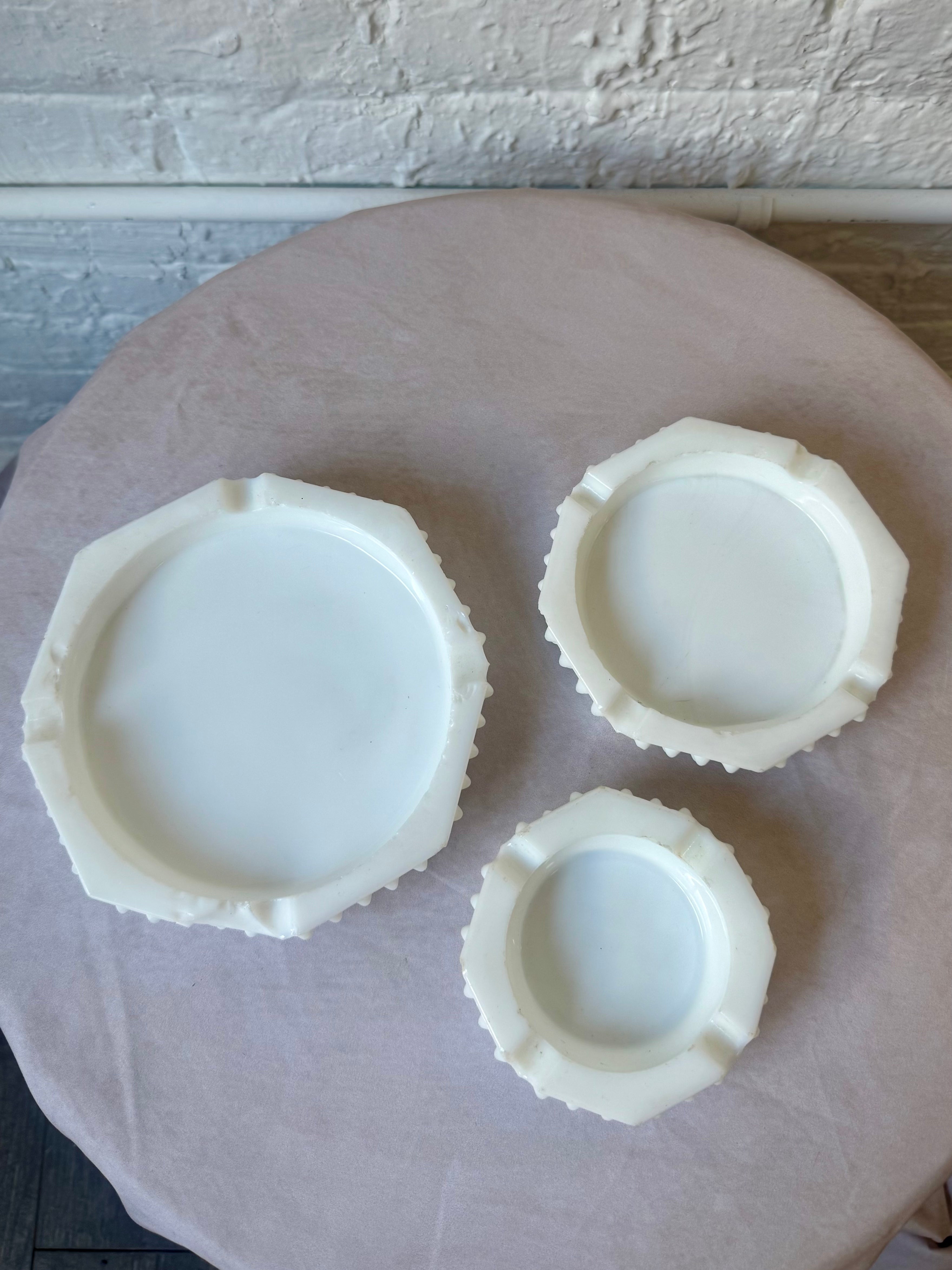 Vintage Hobnail Milk Glass Ashtray