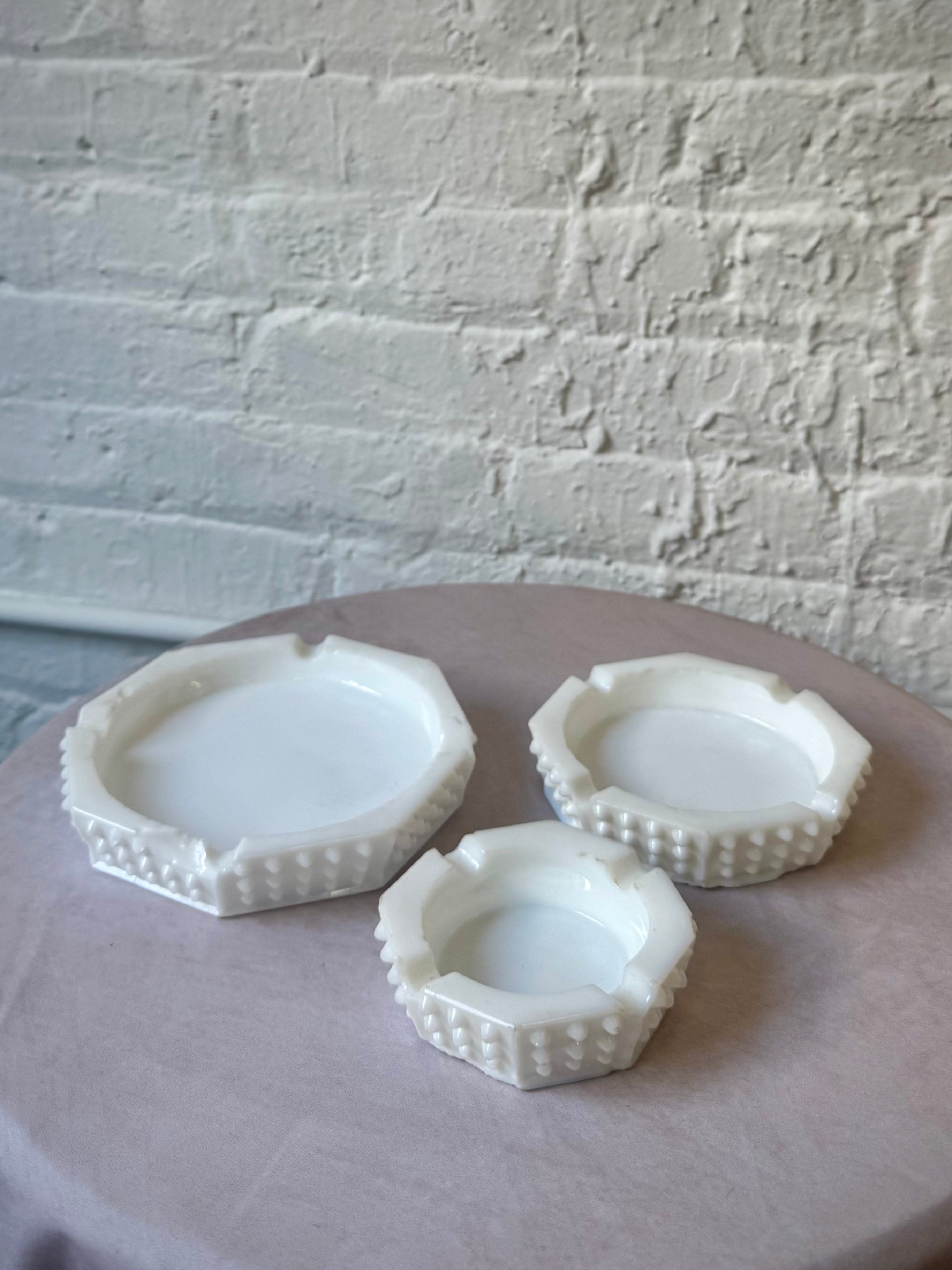 Vintage Hobnail Milk Glass Ashtray