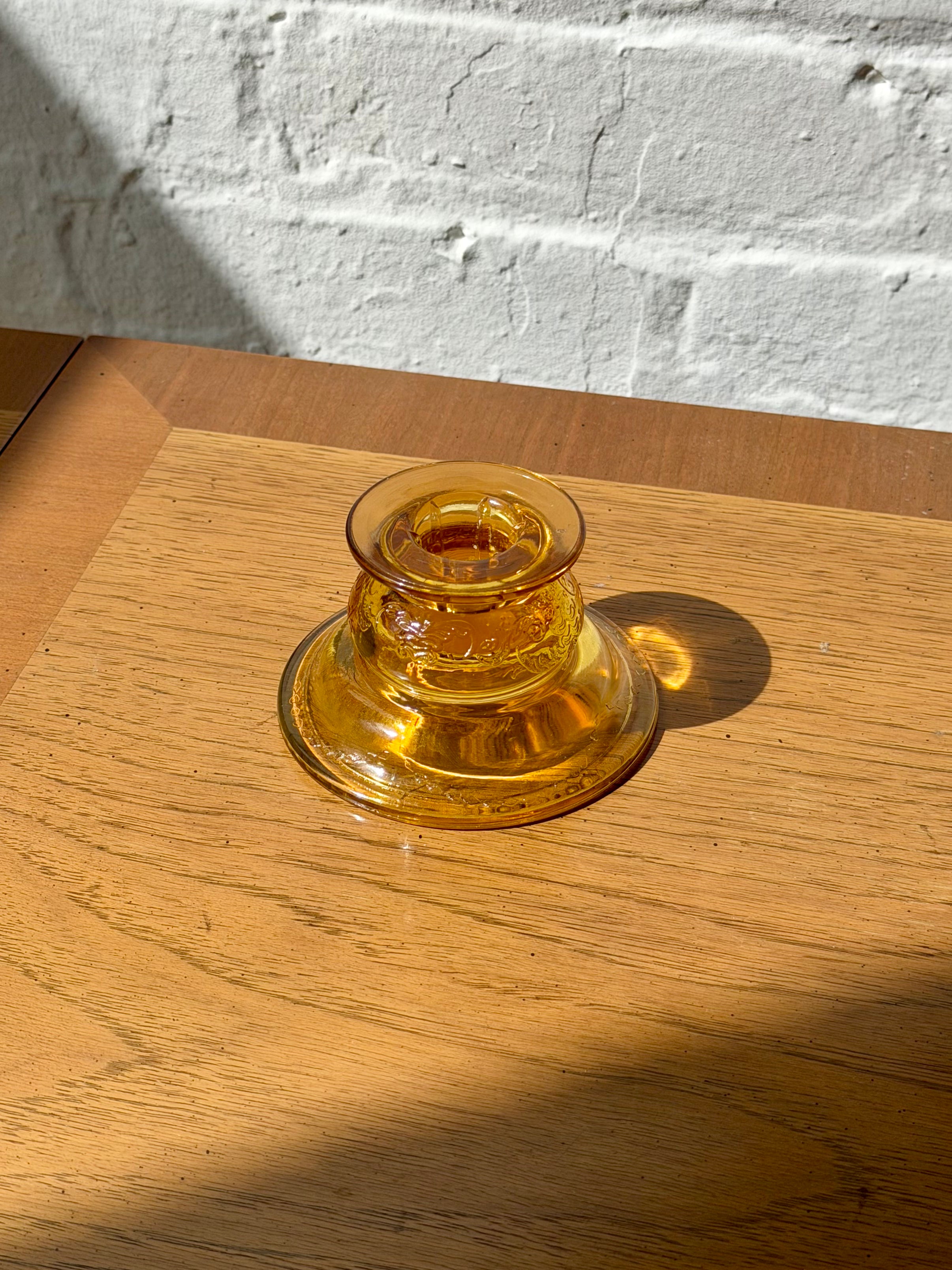 Etched Amber Glass Taper Candlestick Holder