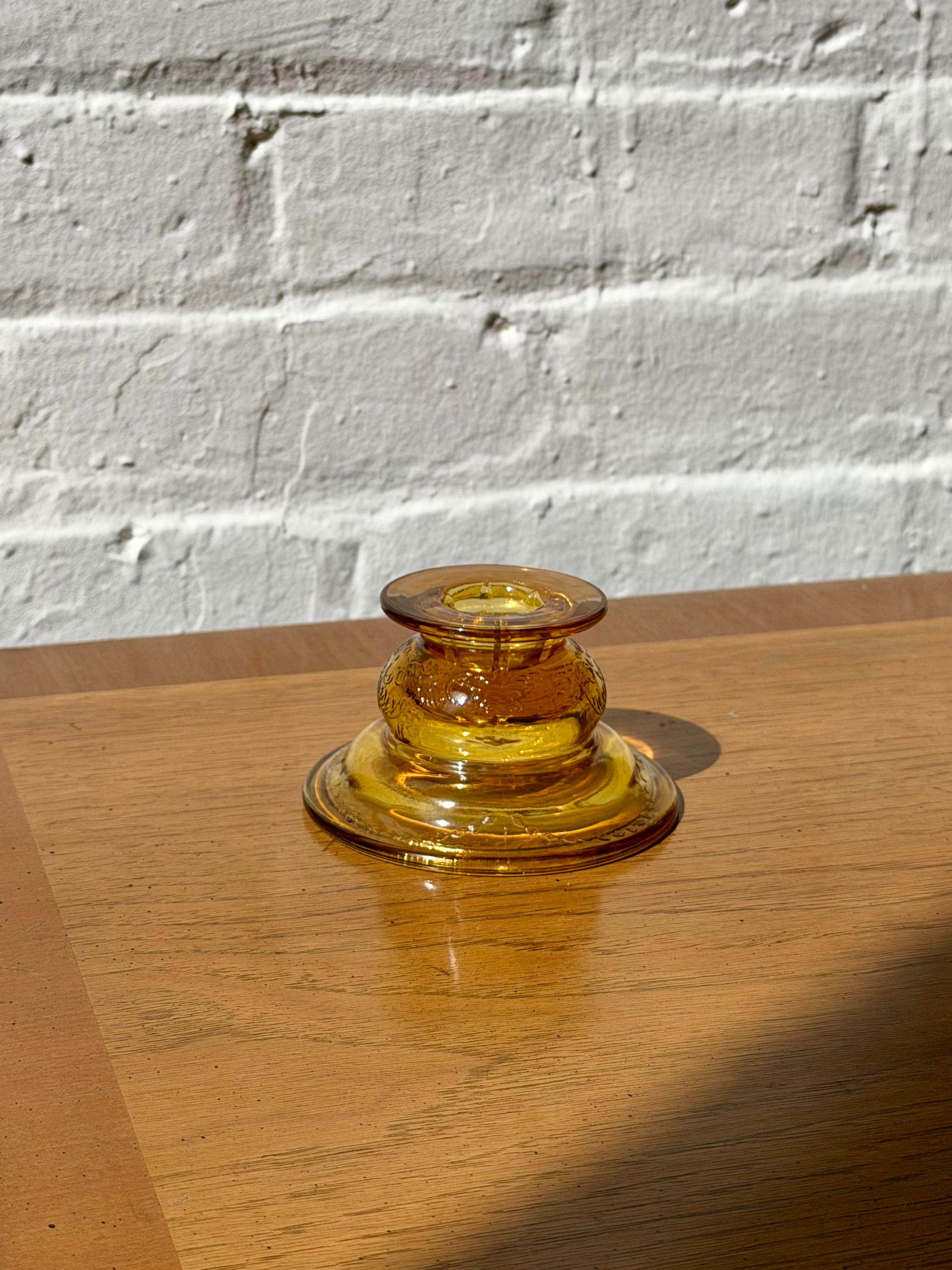 Etched Amber Glass Taper Candlestick Holder