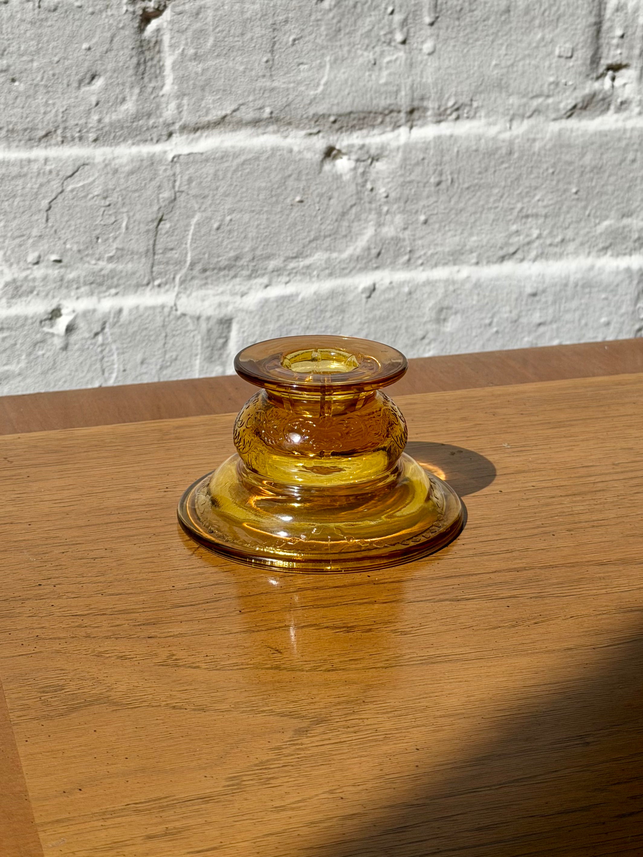 Etched Amber Glass Taper Candlestick Holder