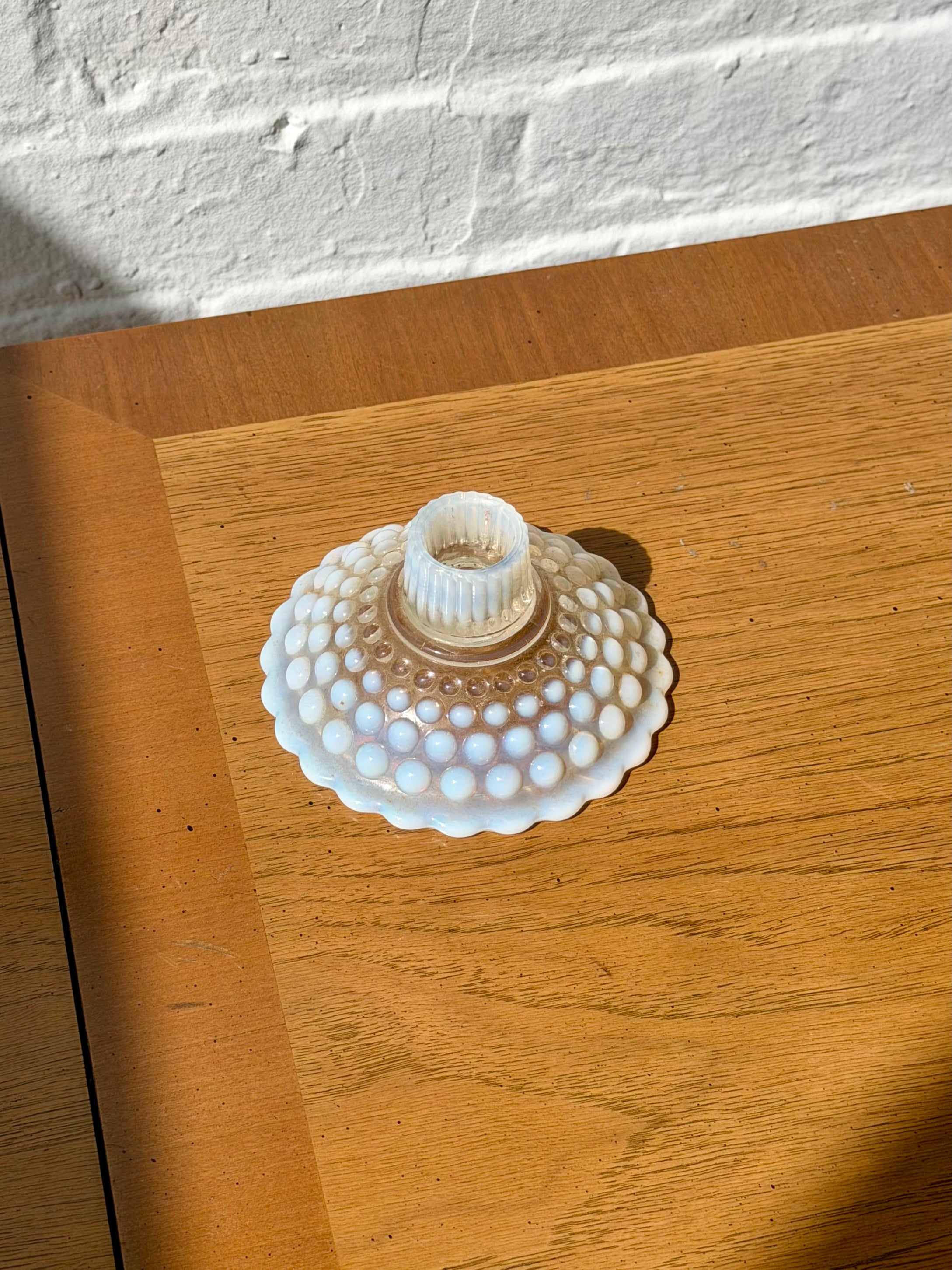 Opalescent Moonstone Hobnail Candle Holder