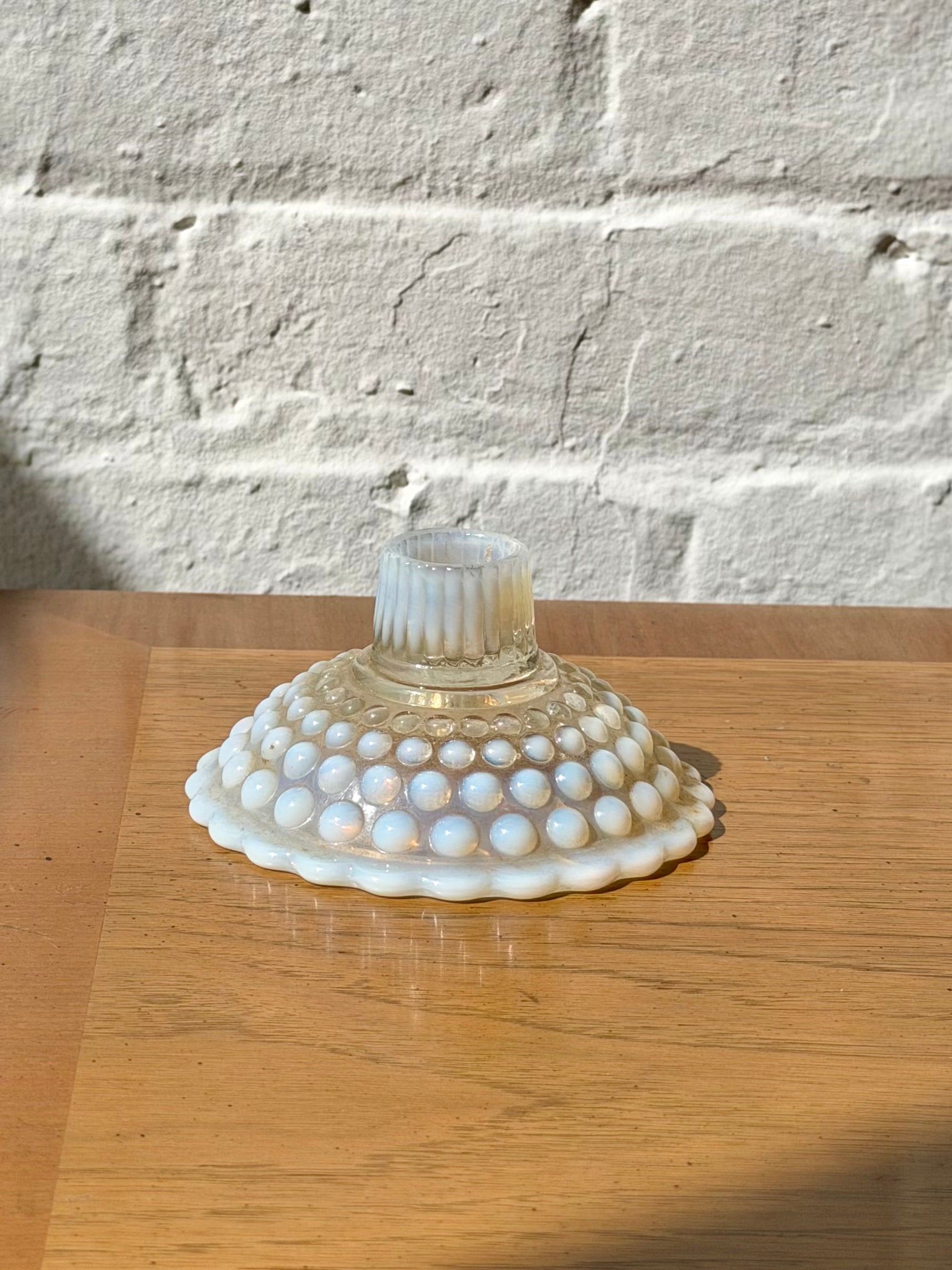 Opalescent Moonstone Hobnail Candle Holder