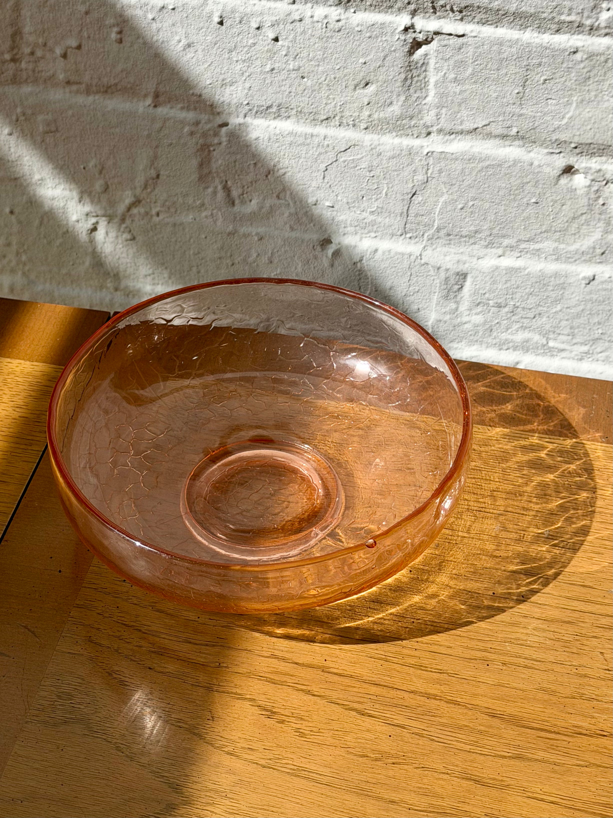 1930s Pink Crackle Glass Bowl