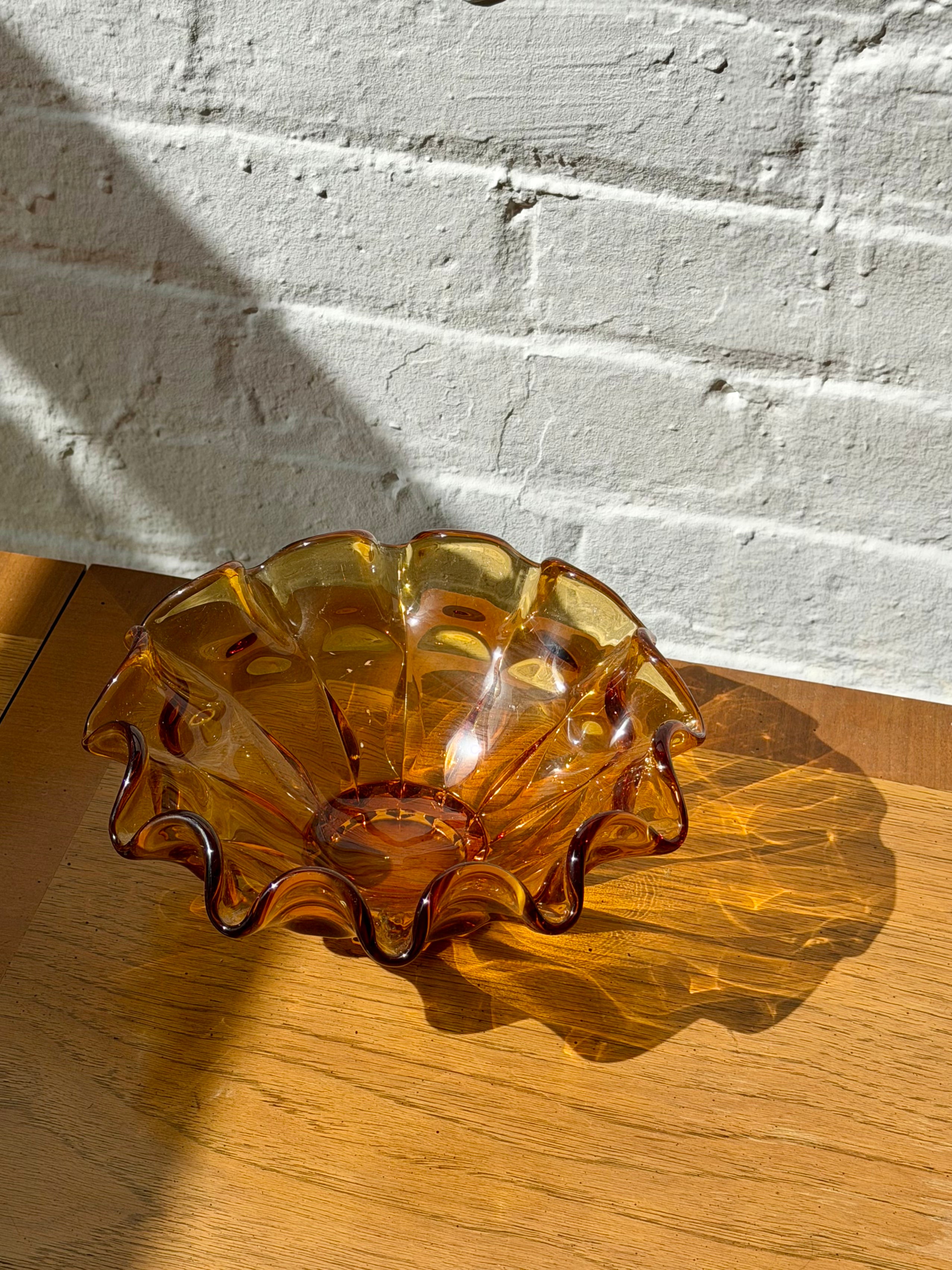 Marigold Carnival Glass Scalloped Rim Bowl