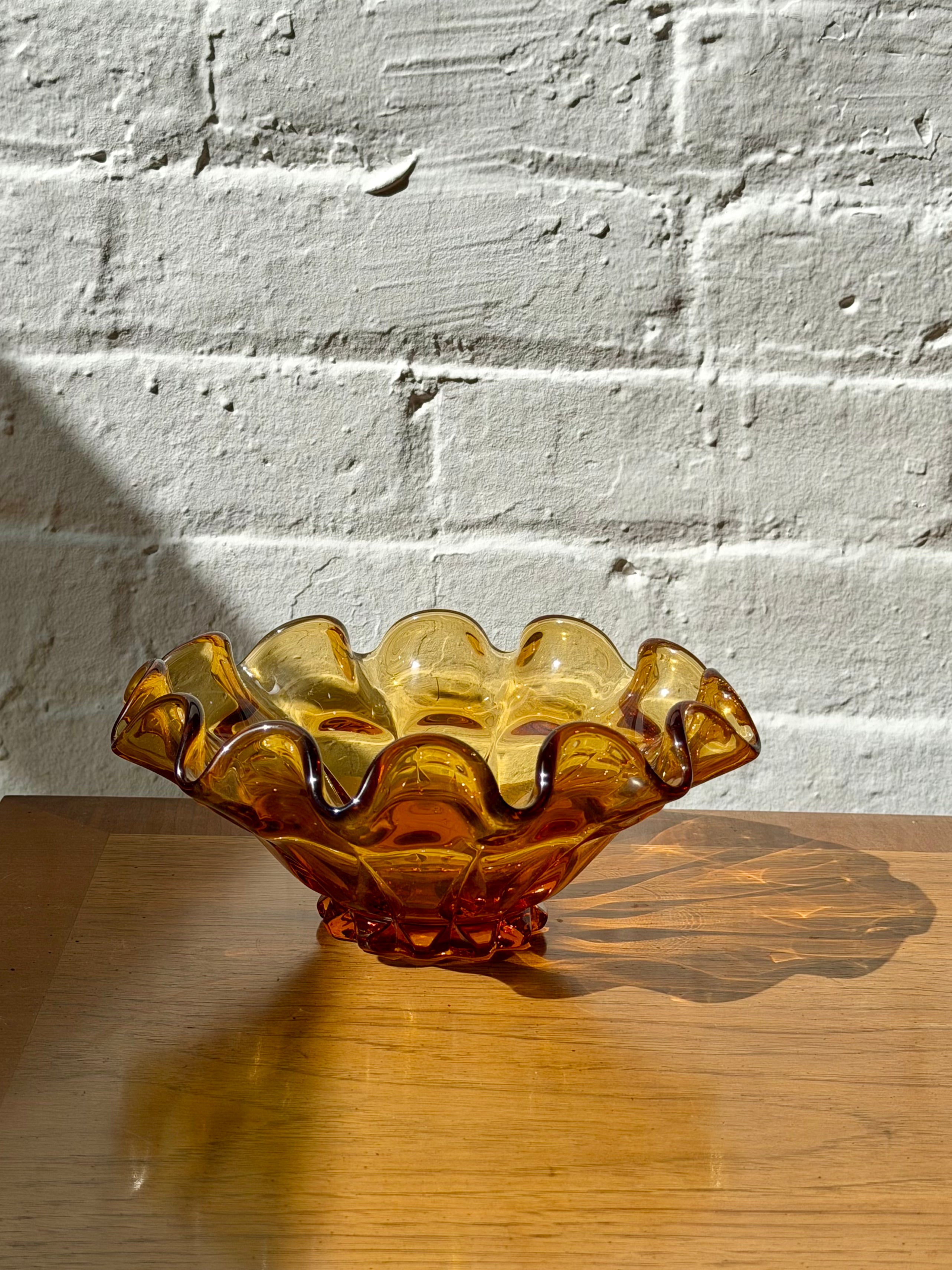 Marigold Carnival Glass Scalloped Rim Bowl