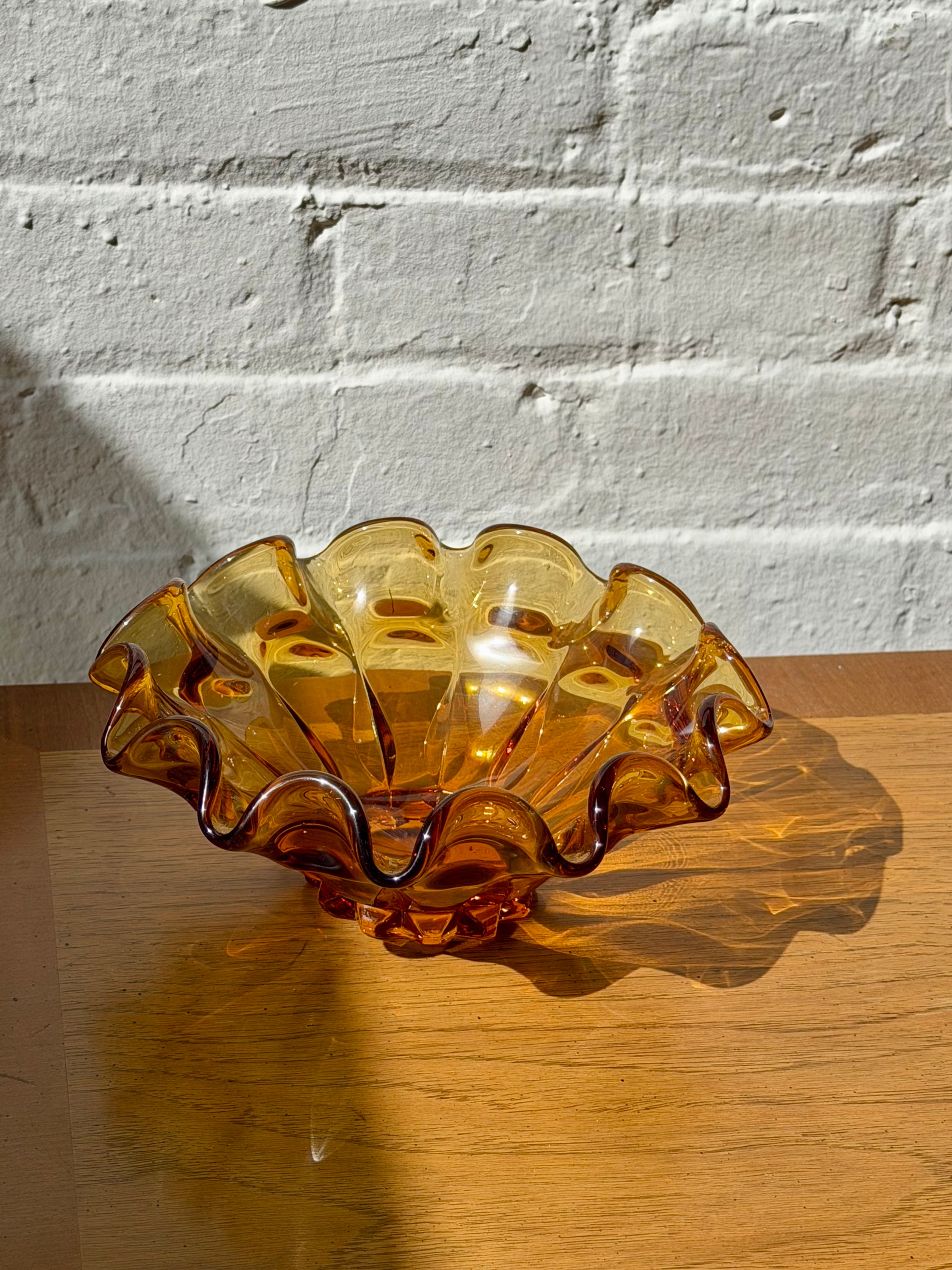Marigold Carnival Glass Scalloped Rim Bowl
