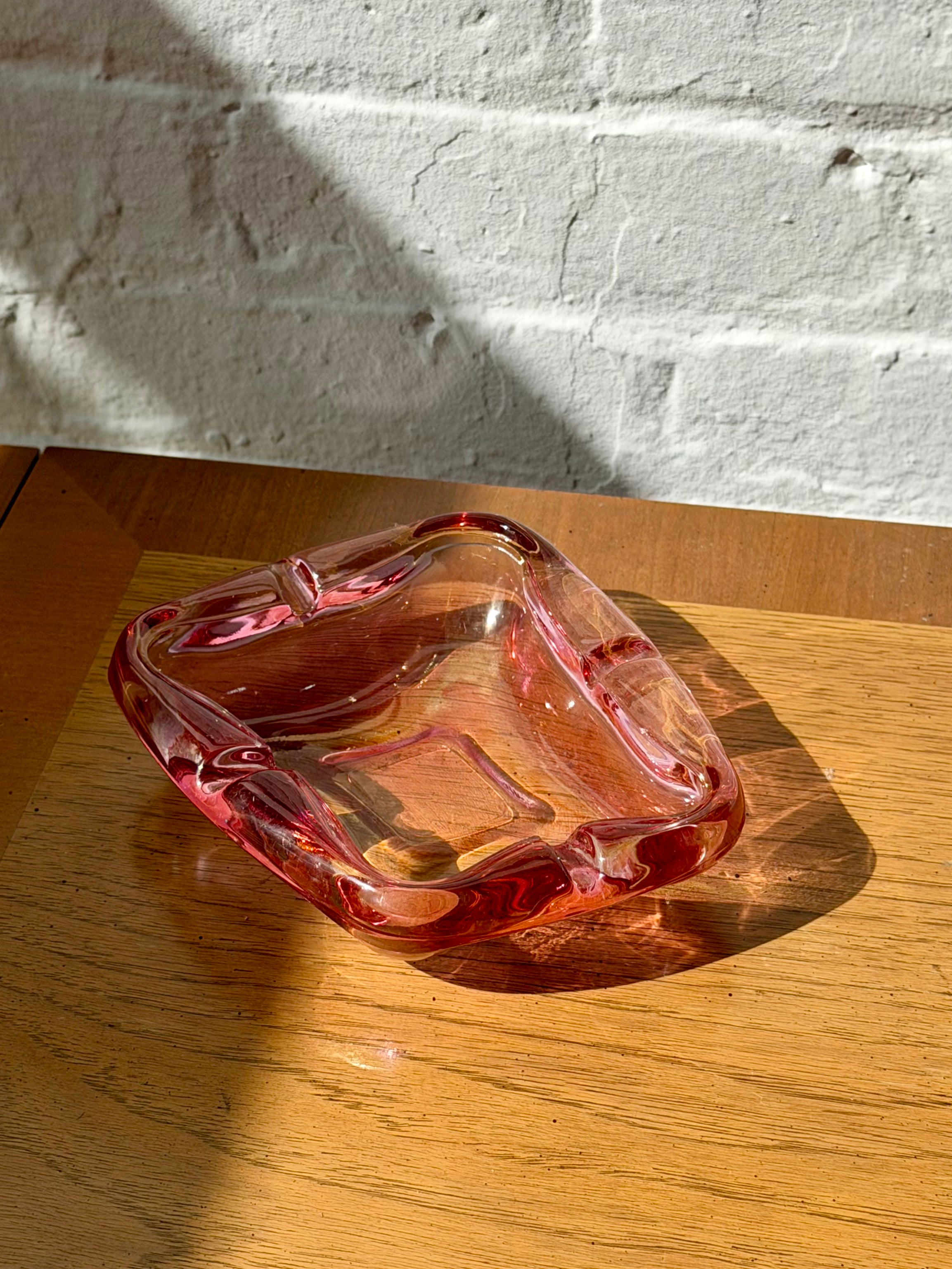 Mid Century Pink Art Glass Ashtray