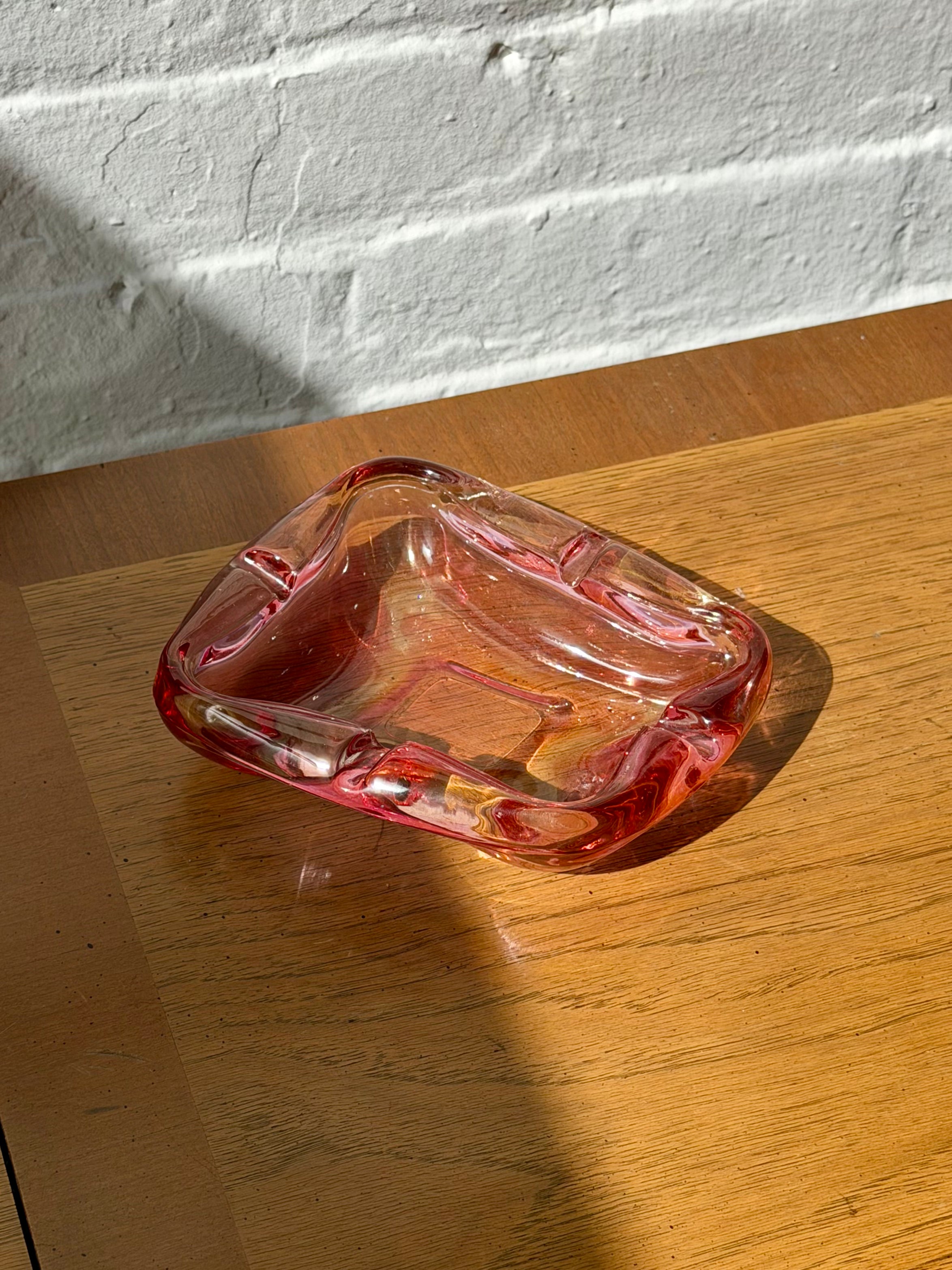 Mid Century Pink Art Glass Ashtray