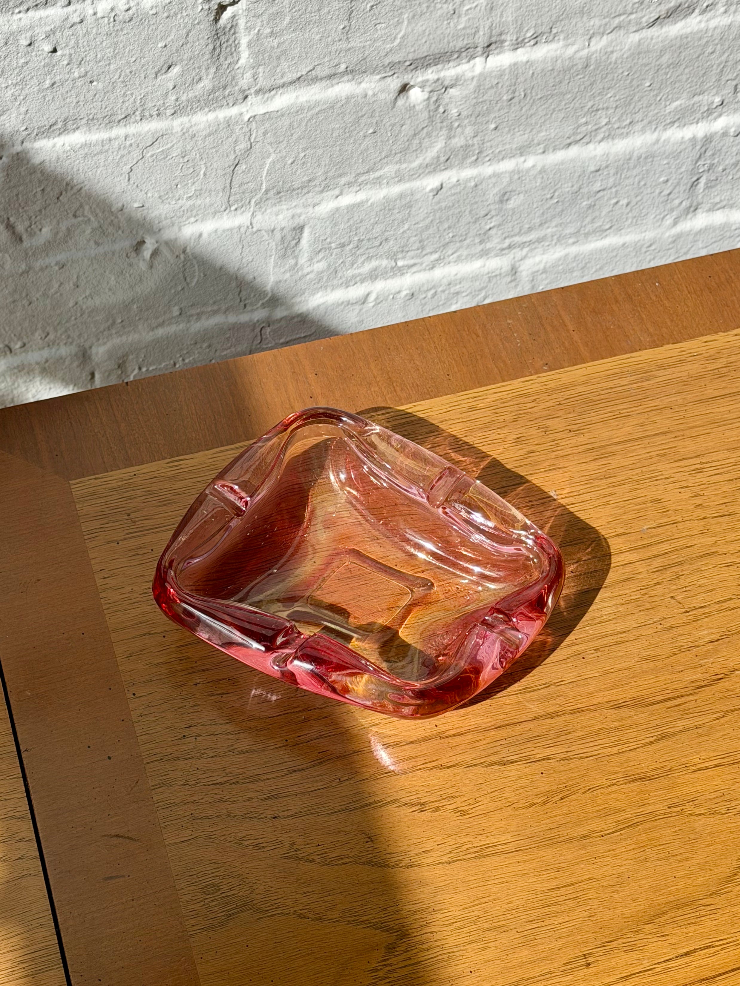 Mid Century Pink Art Glass Ashtray