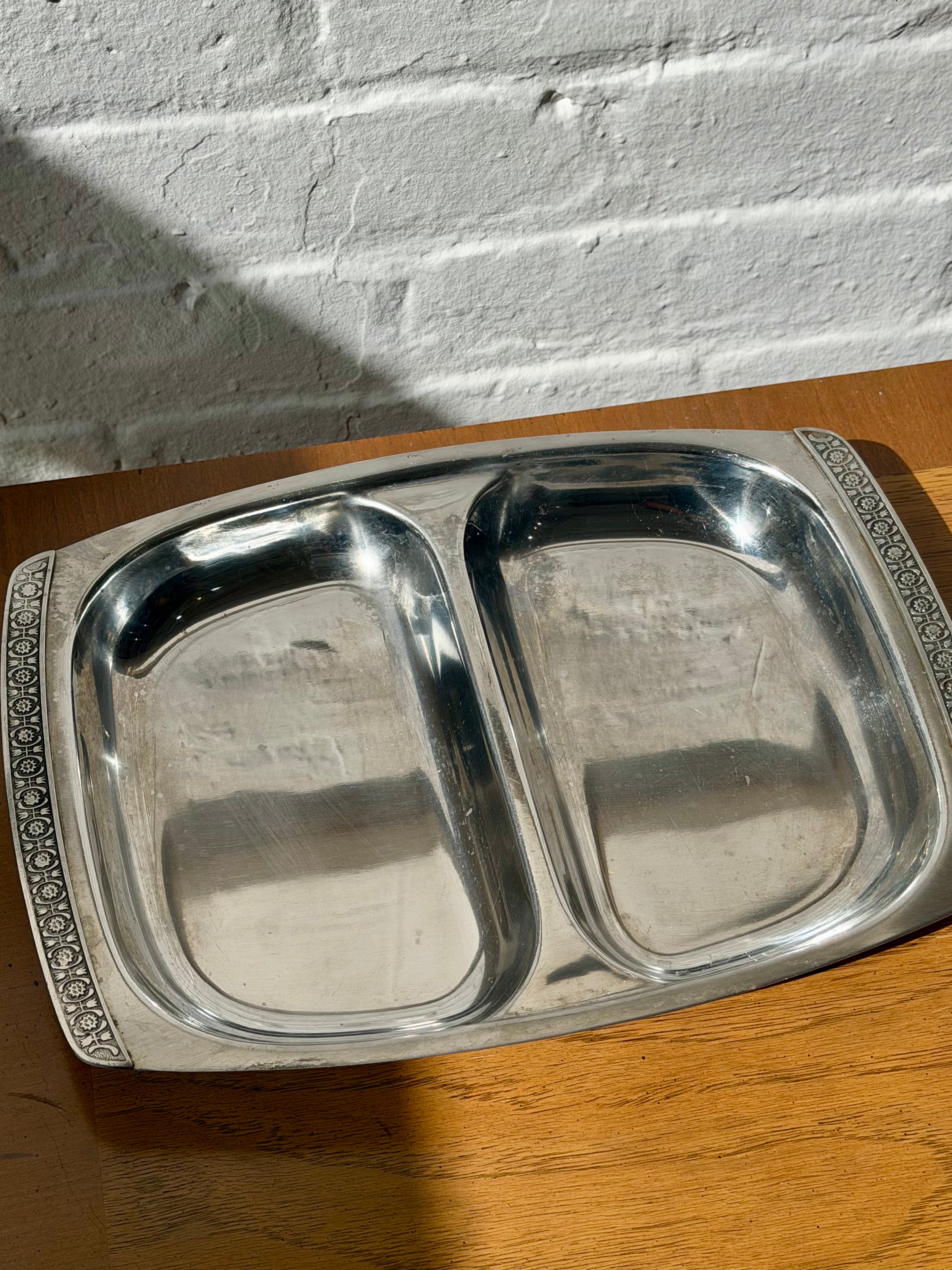 Mid Century Stainless Steel Divided Tray