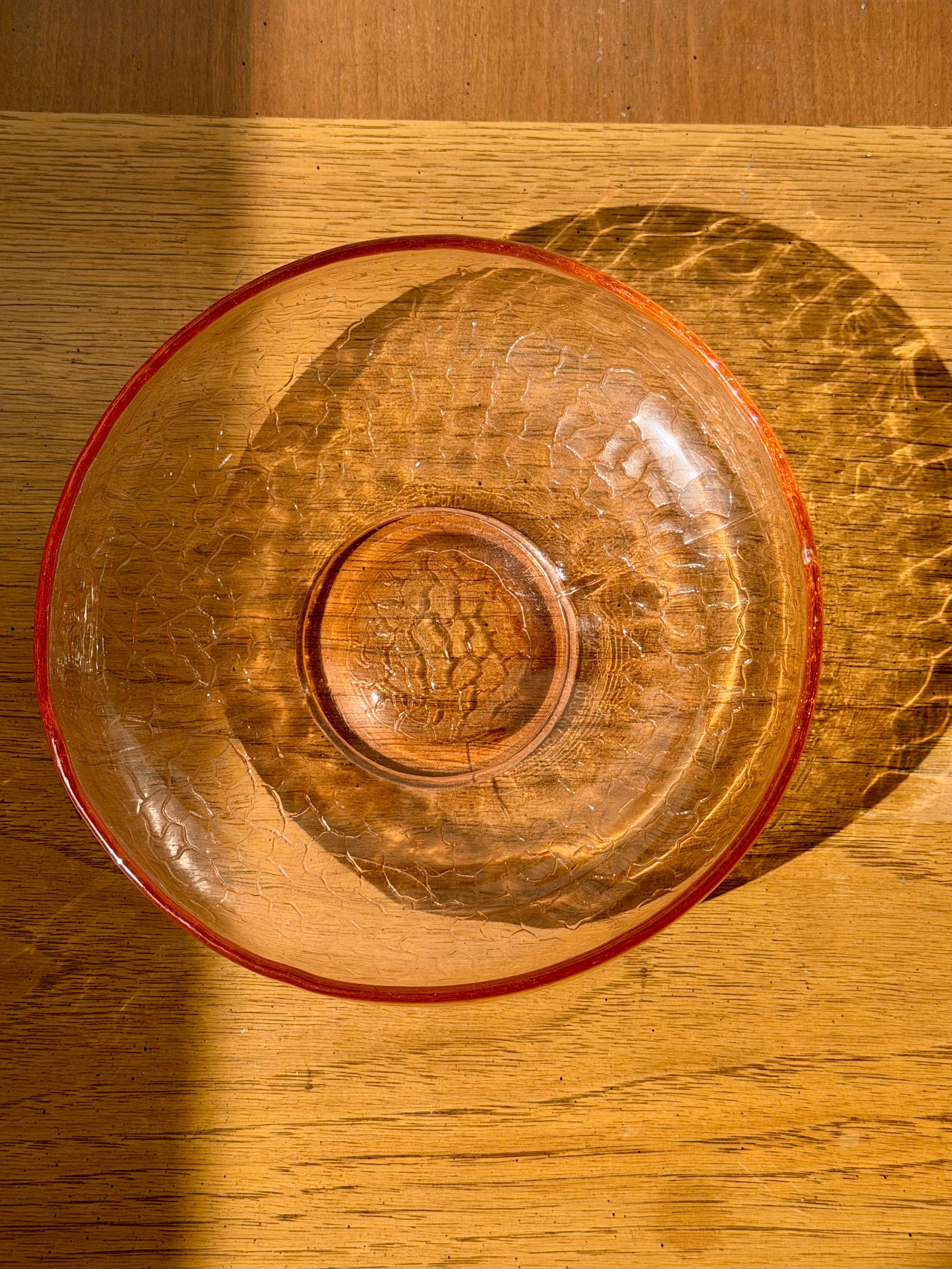 1930s Pink Crackle Glass Bowl