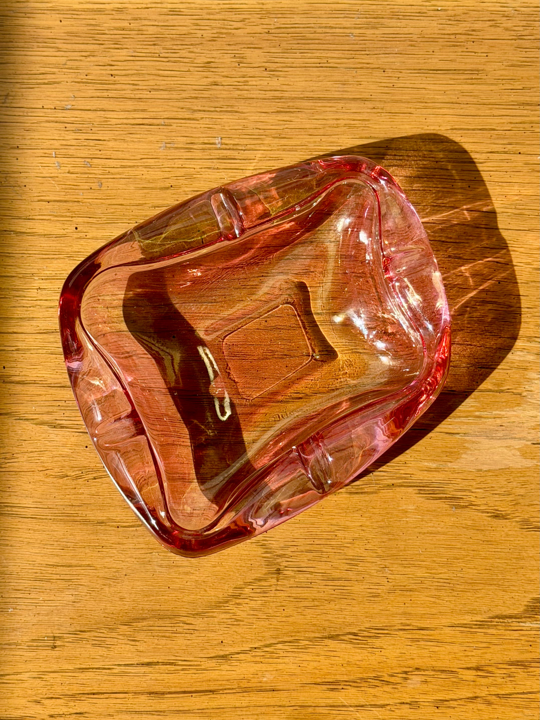 Mid Century Pink Art Glass Ashtray