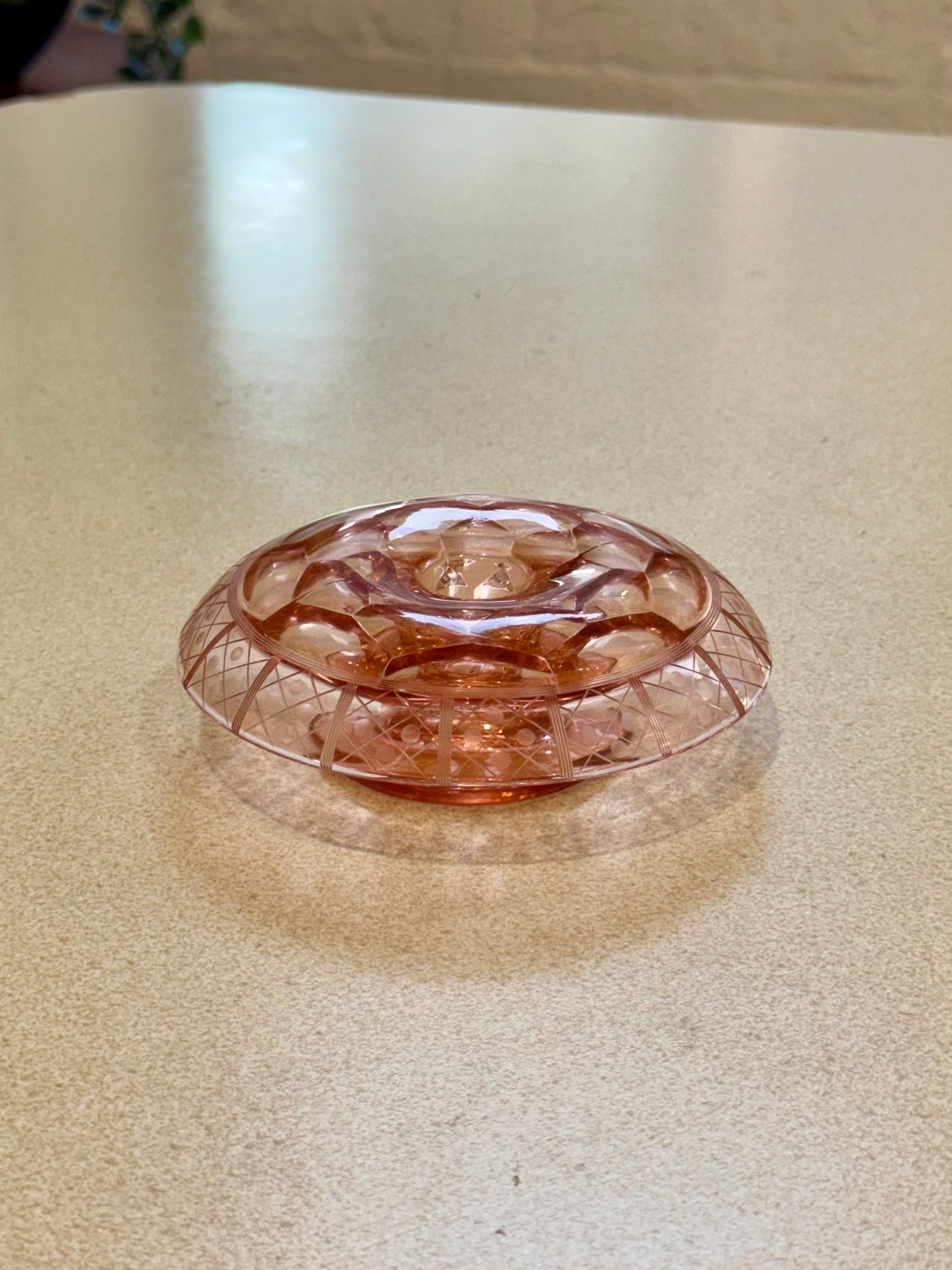 Pink Glass Candlestick Holder