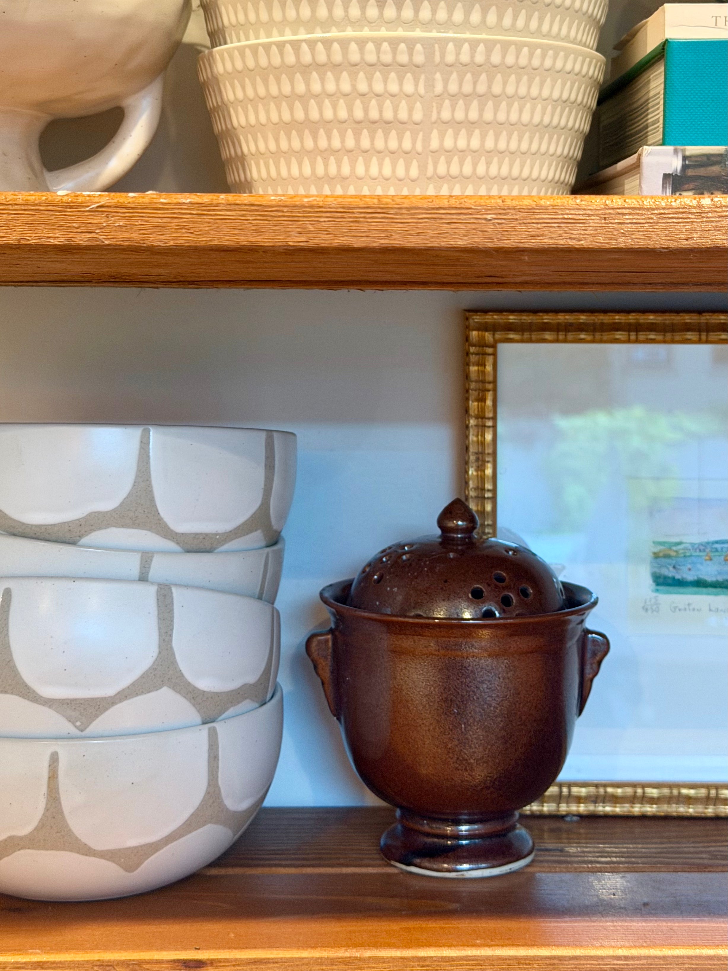 Brown Glazed Ceramic Garlic Keeper