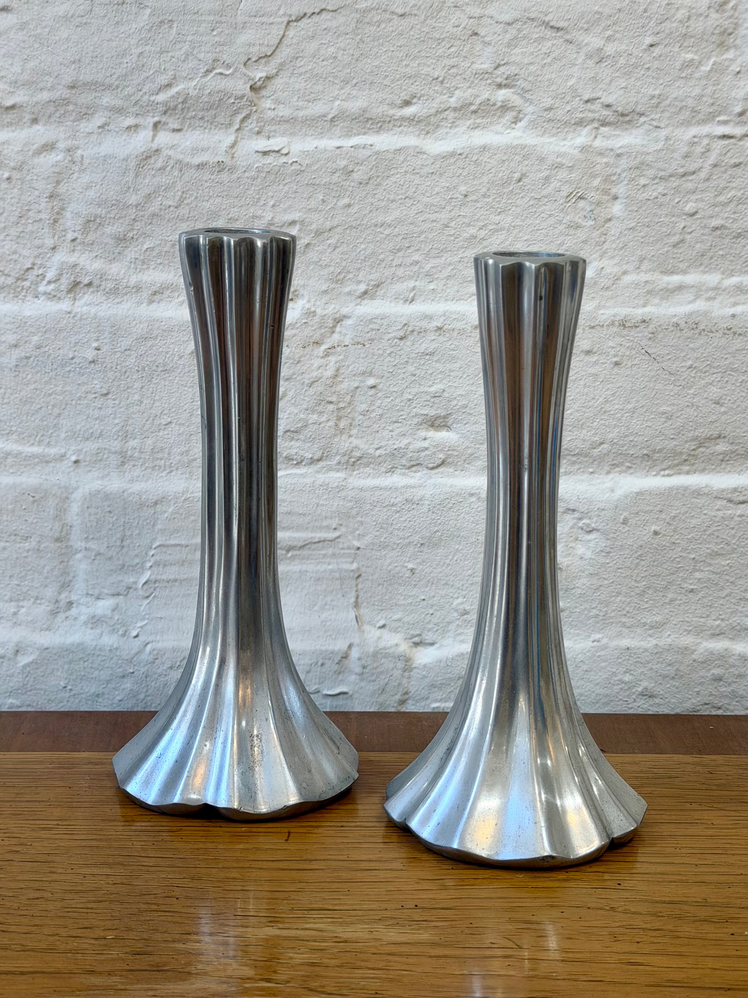 Fluted Dansk Cast Metal Candlestick Holders