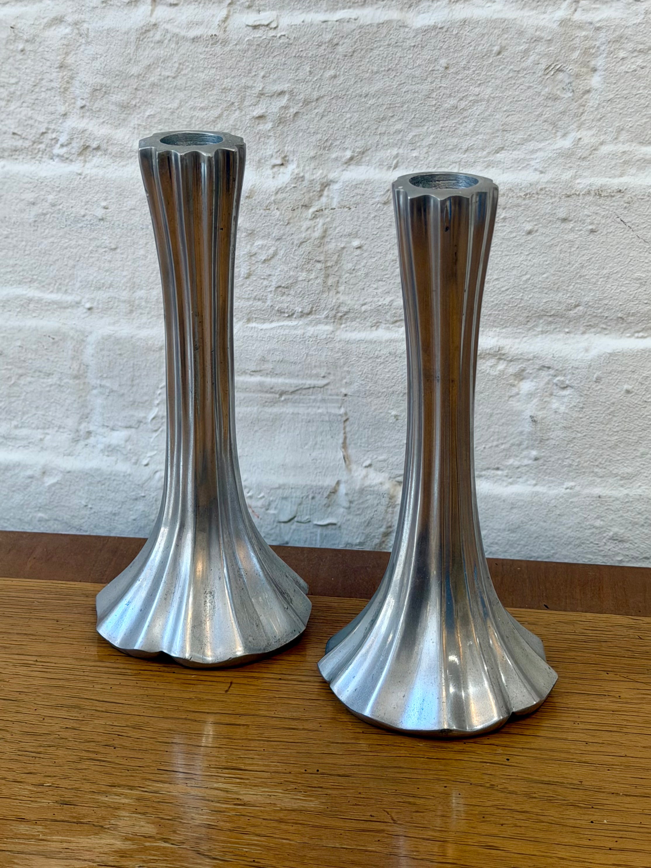 Fluted Dansk Cast Metal Candlestick Holders