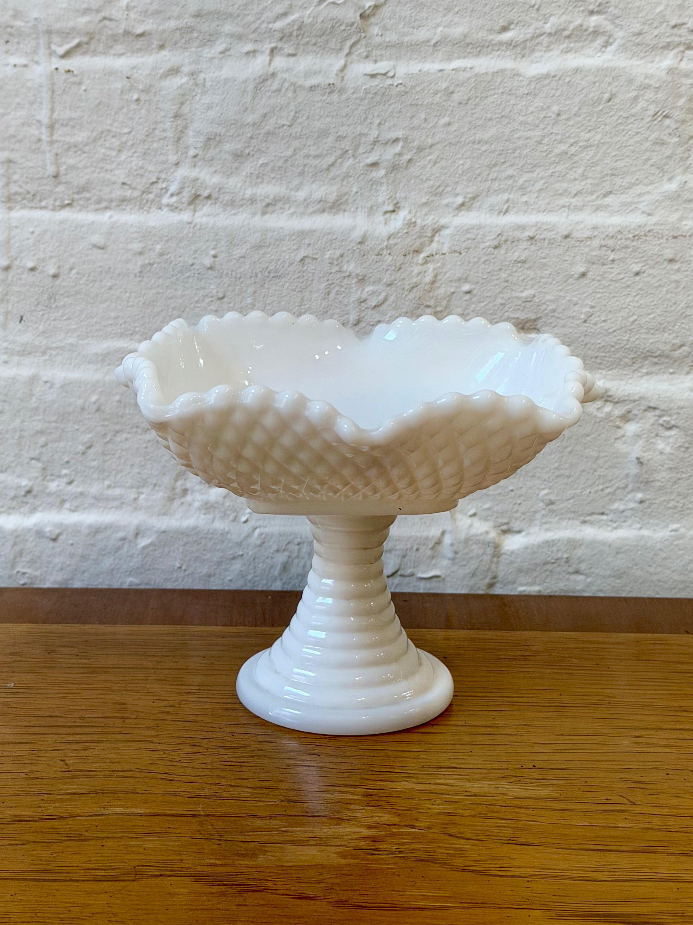 Milk Glass Hobnail Pedestal Base Dish