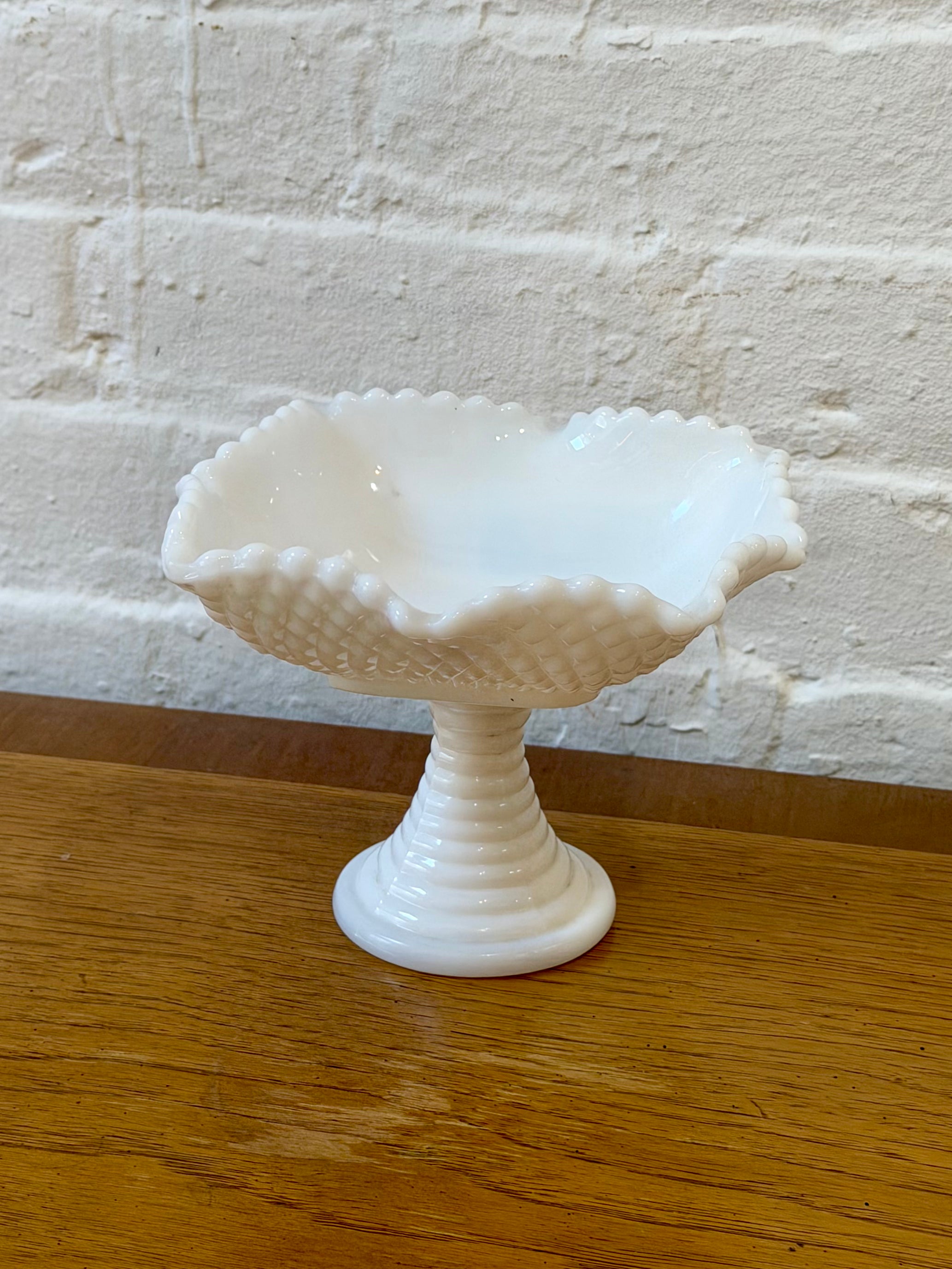 Milk Glass Hobnail Pedestal Base Dish