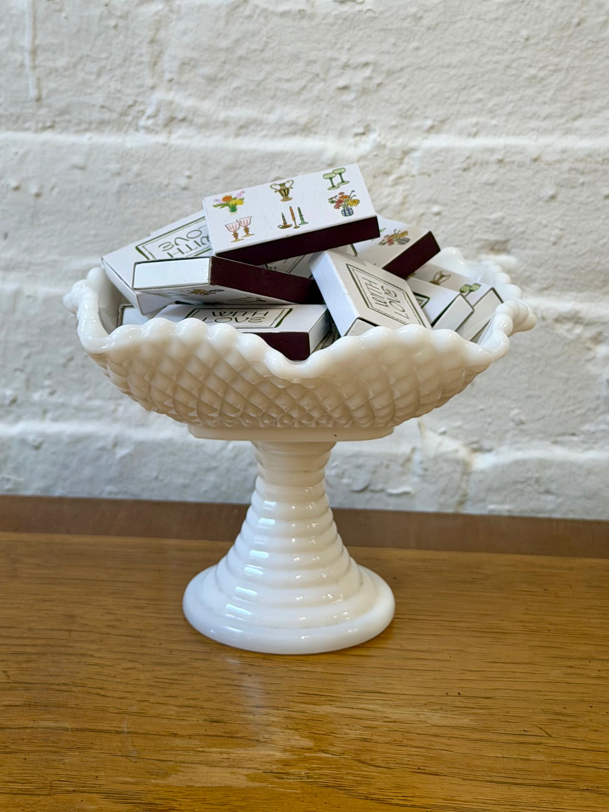 Milk Glass Hobnail Pedestal Base Dish