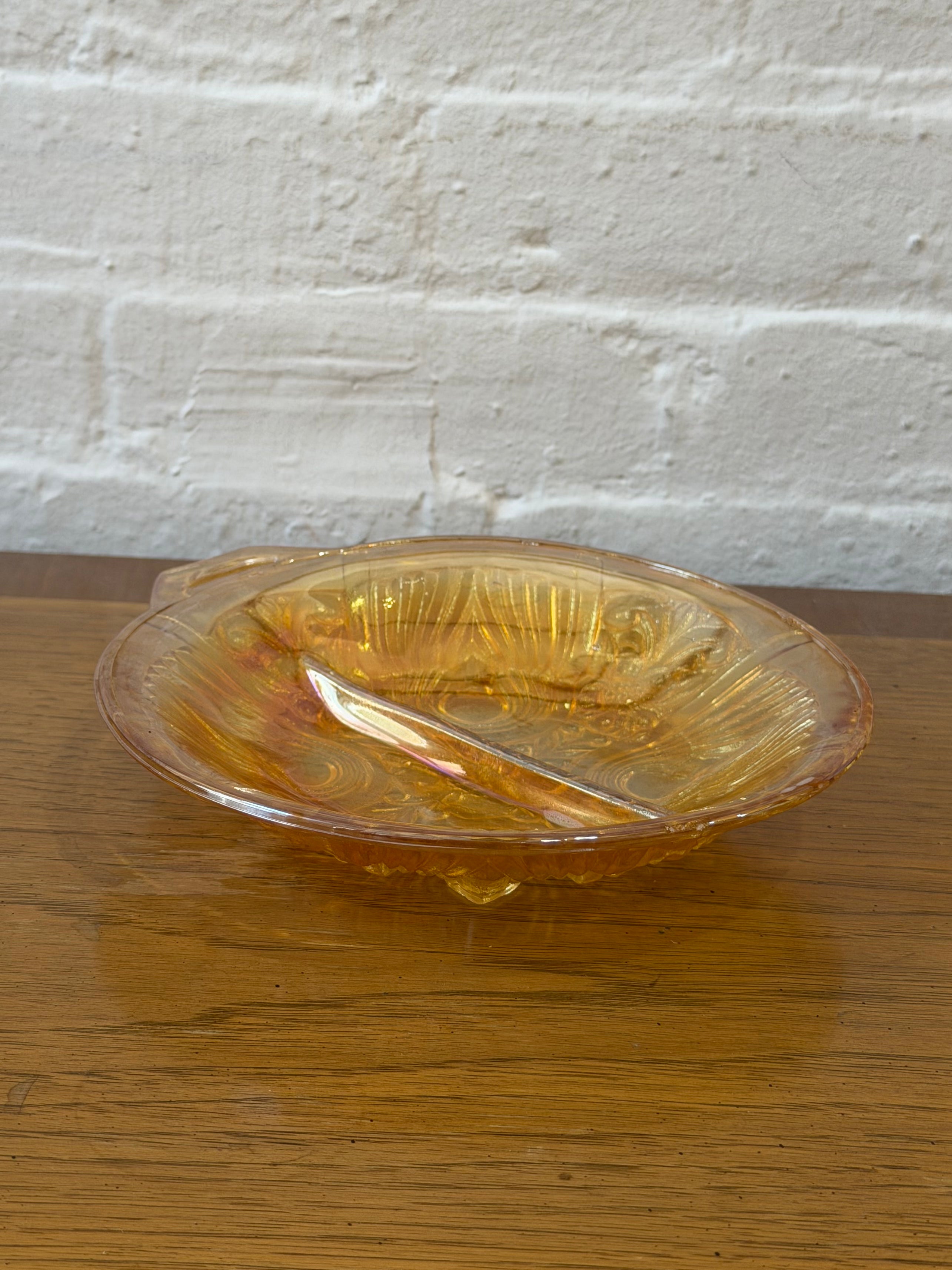 1940s Marigold Carnival Glass Divided Dish