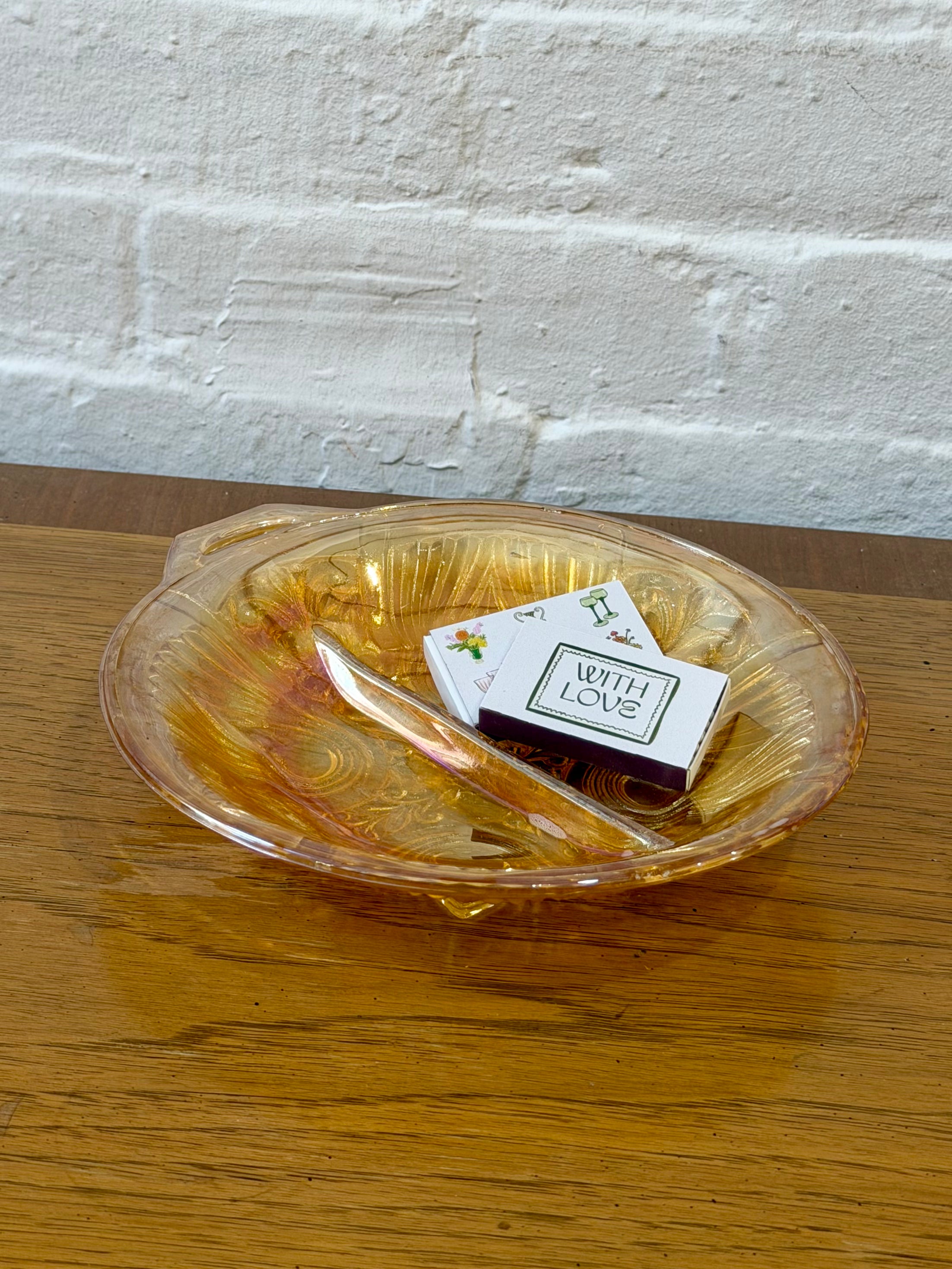 1940s Marigold Carnival Glass Divided Dish