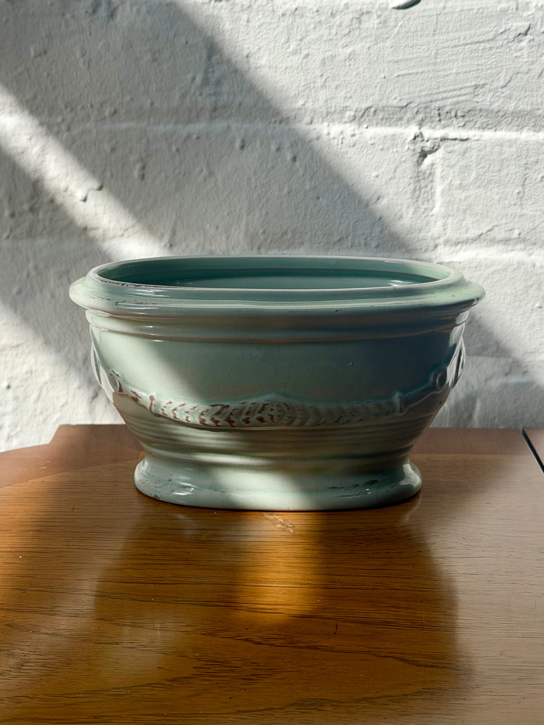Blue Green Hand Painted Ceramic Planter