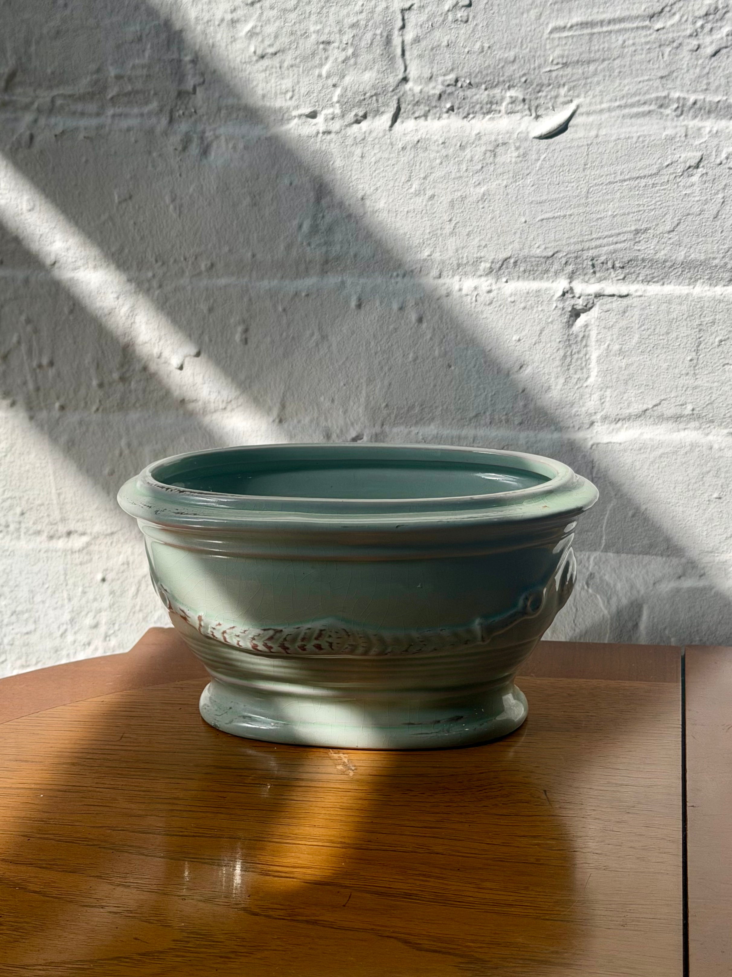 Blue Green Hand Painted Ceramic Planter
